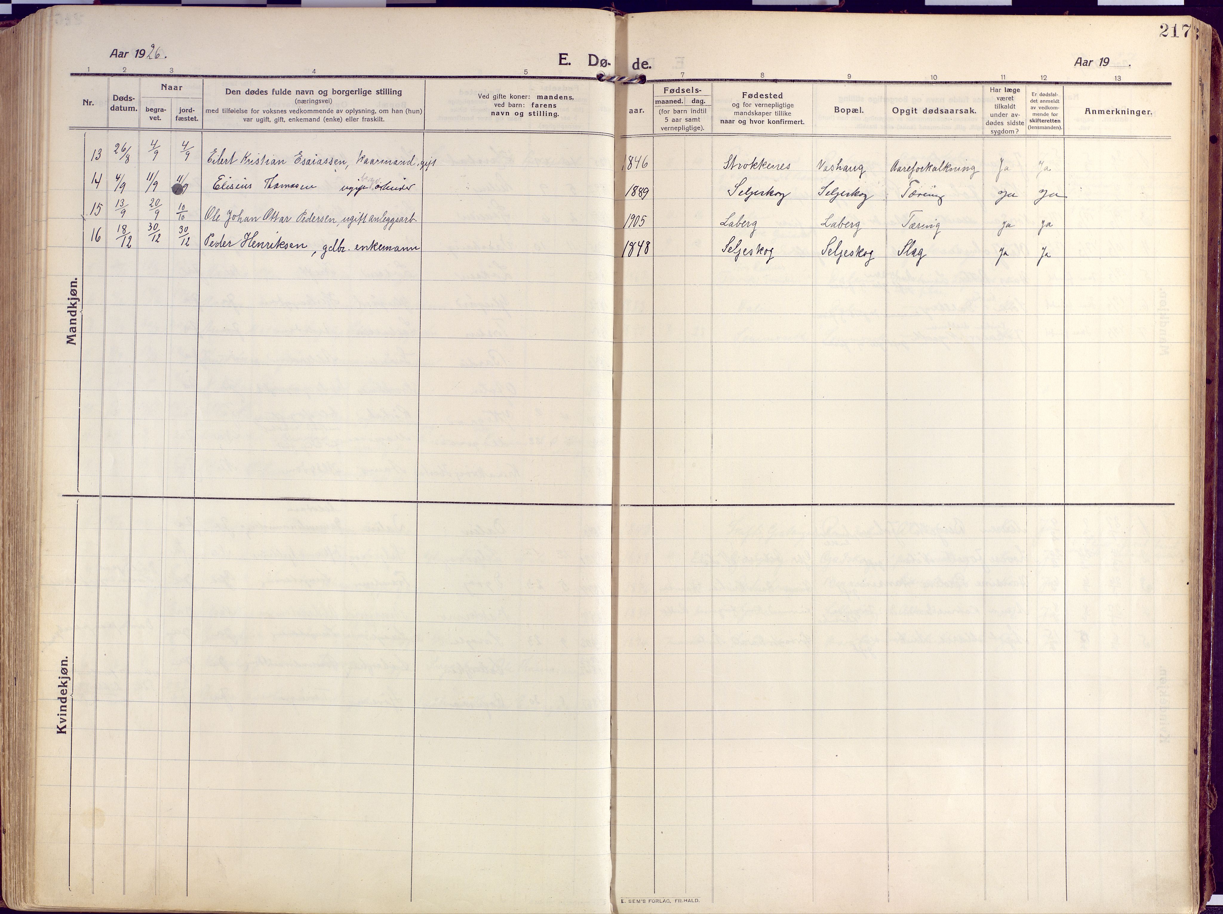 Salangen sokneprestembete, AV/SATØ-S-1324/H/Ha/L0004kirke: Parish register (official) no. 4, 1912-1927, p. 217