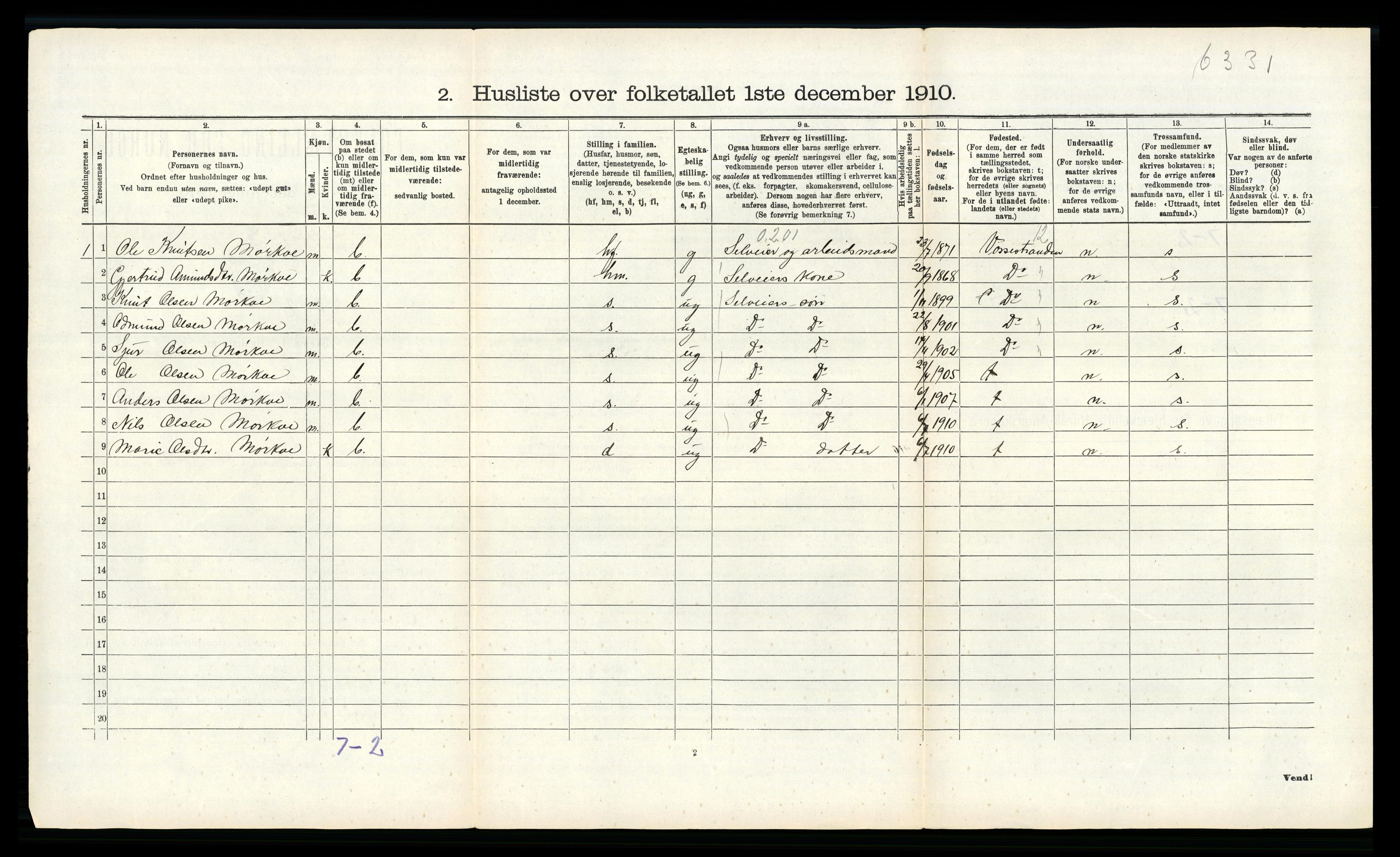 RA, 1910 census for Voss, 1910, p. 973