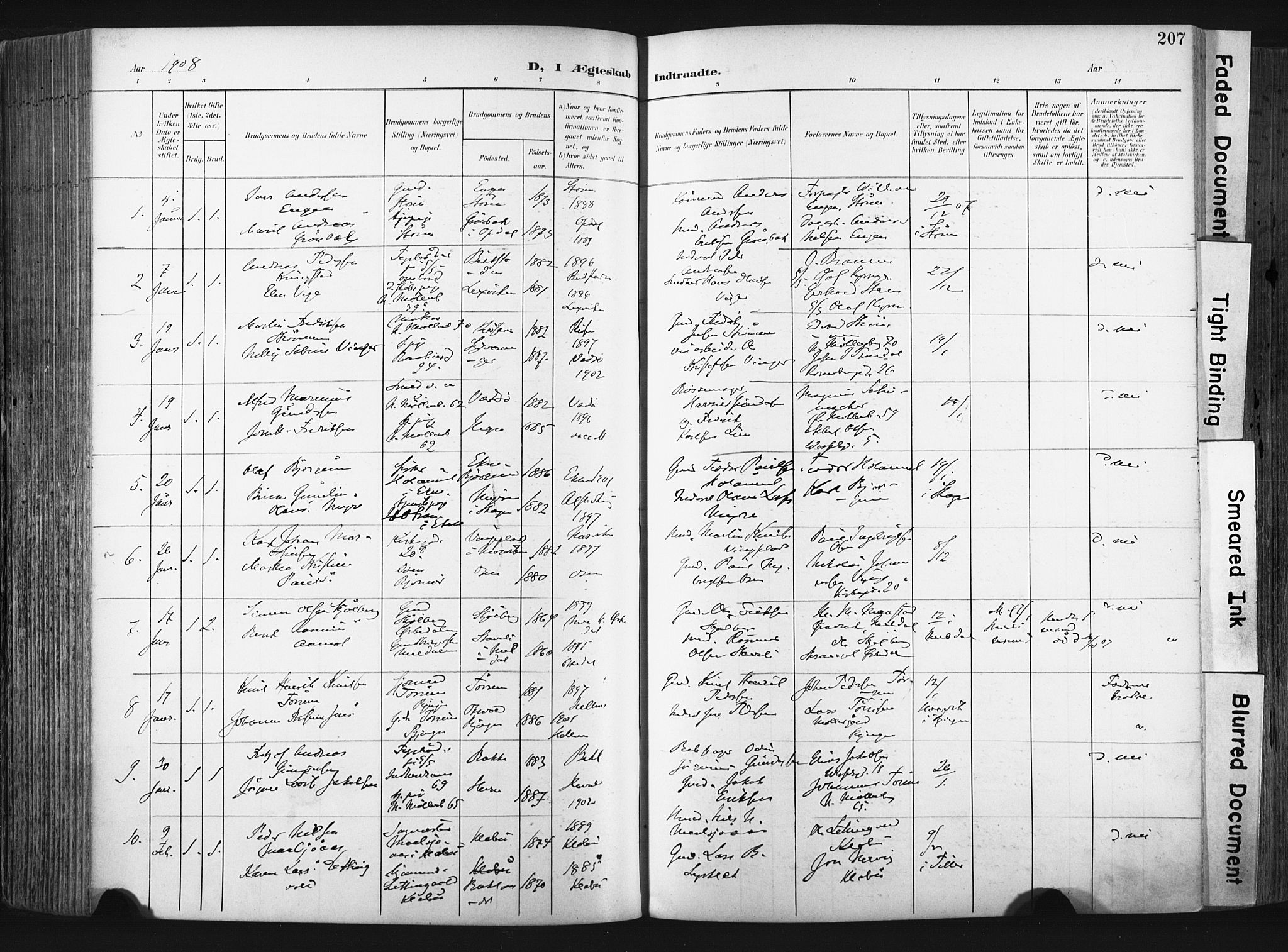 Ministerialprotokoller, klokkerbøker og fødselsregistre - Sør-Trøndelag, SAT/A-1456/604/L0201: Parish register (official) no. 604A21, 1901-1911, p. 207
