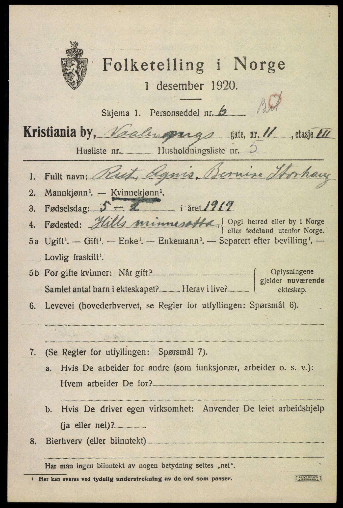 SAO, 1920 census for Kristiania, 1920, p. 624789