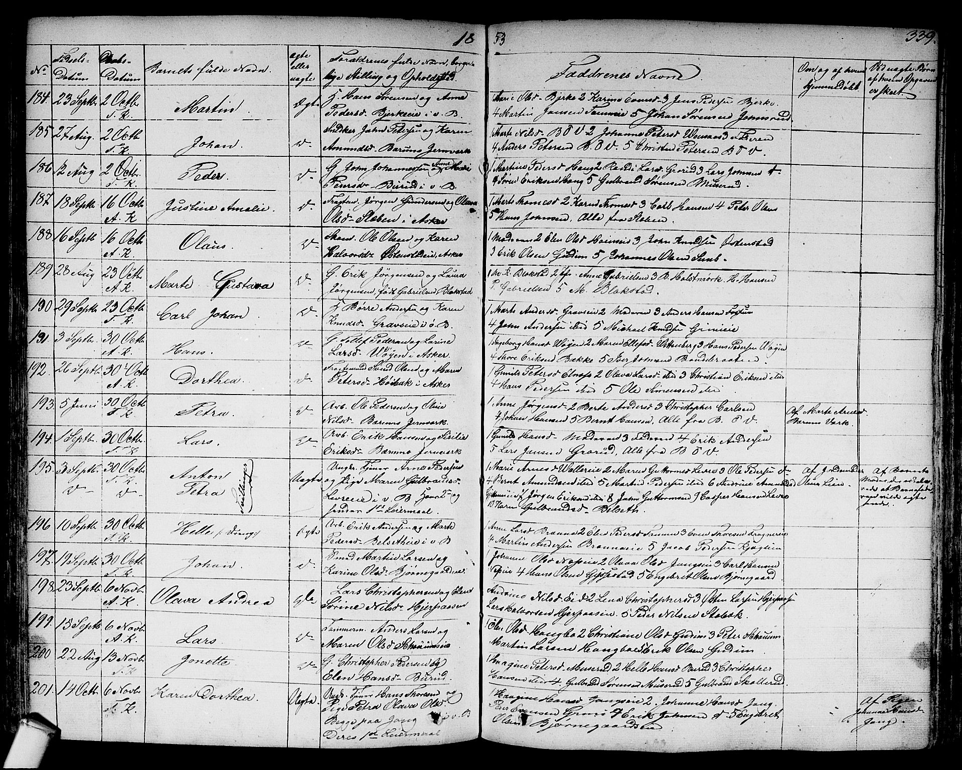 Asker prestekontor Kirkebøker, AV/SAO-A-10256a/F/Fa/L0007: Parish register (official) no. I 7, 1825-1864, p. 339