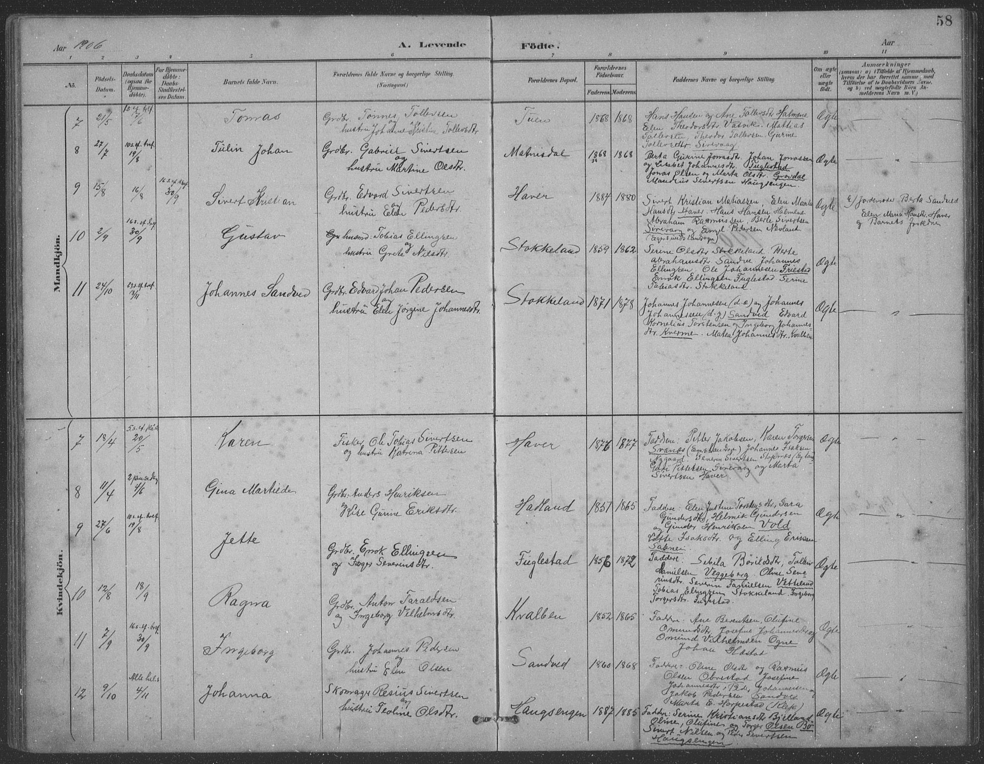 Eigersund sokneprestkontor, AV/SAST-A-101807/S09: Parish register (copy) no. B 21, 1890-1915, p. 58