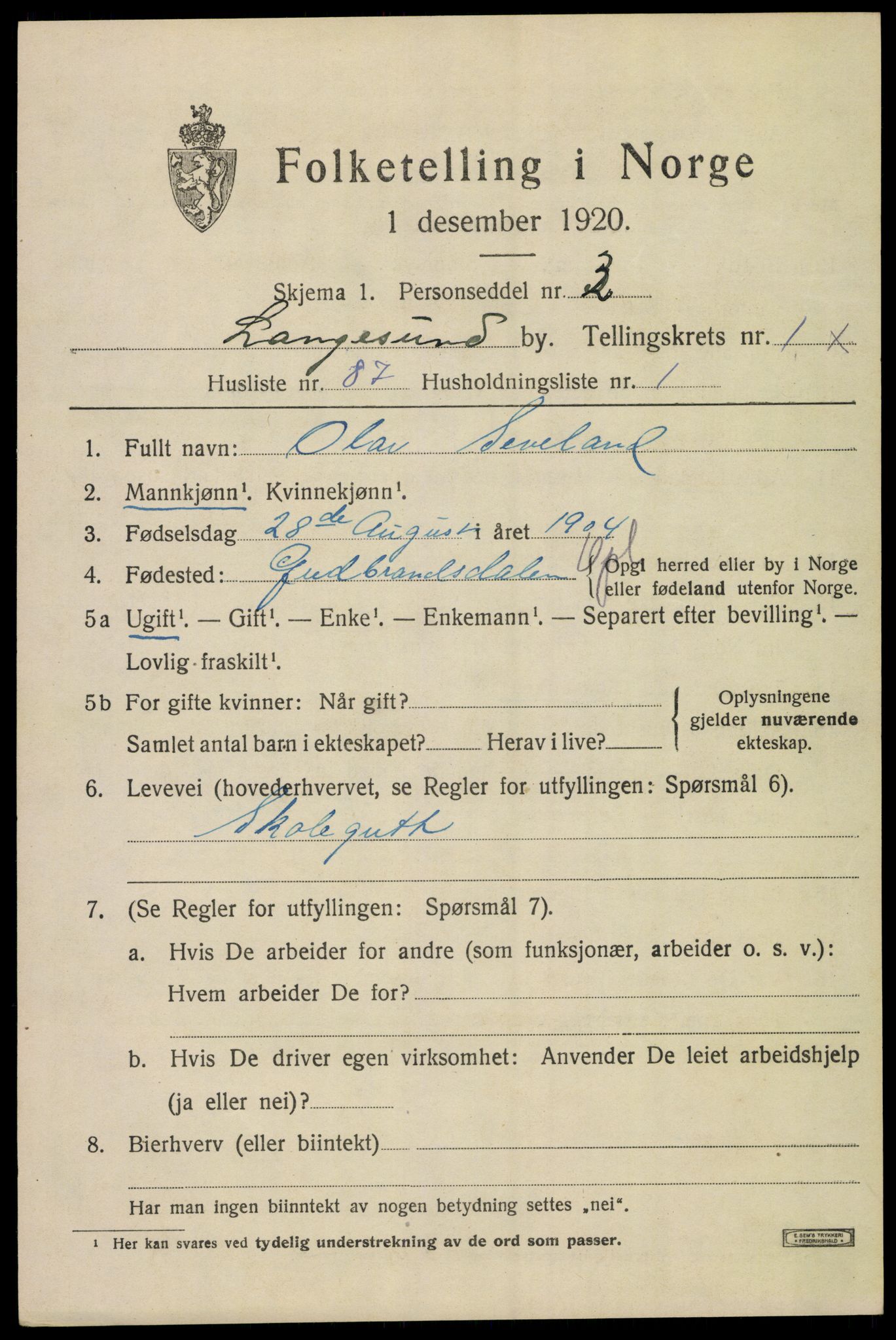 SAKO, 1920 census for Langesund, 1920, p. 3681