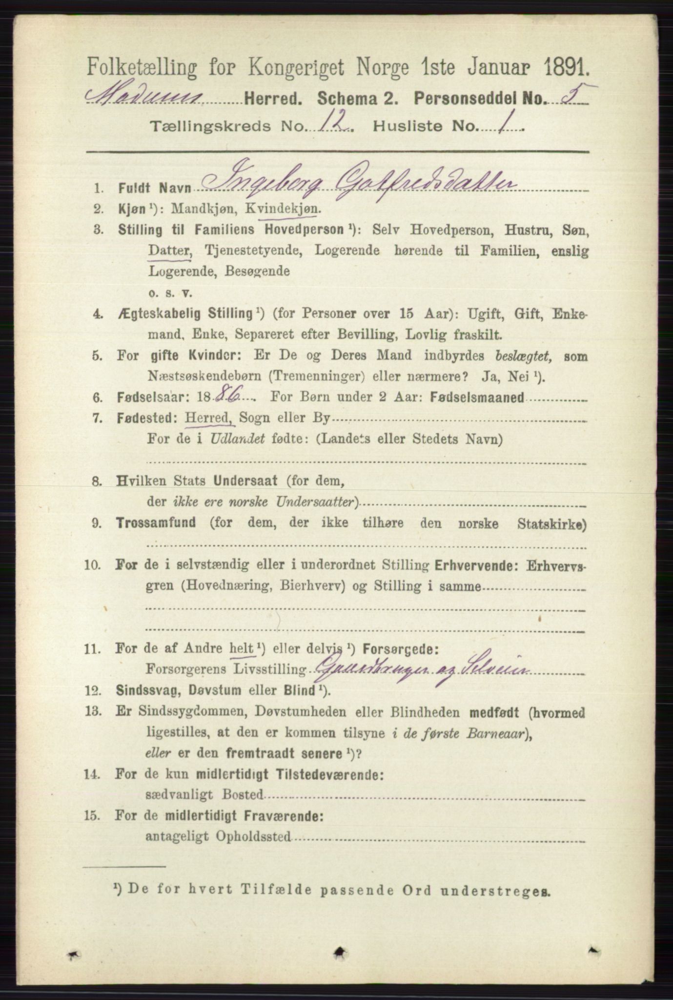 RA, 1891 census for 0623 Modum, 1891, p. 4459