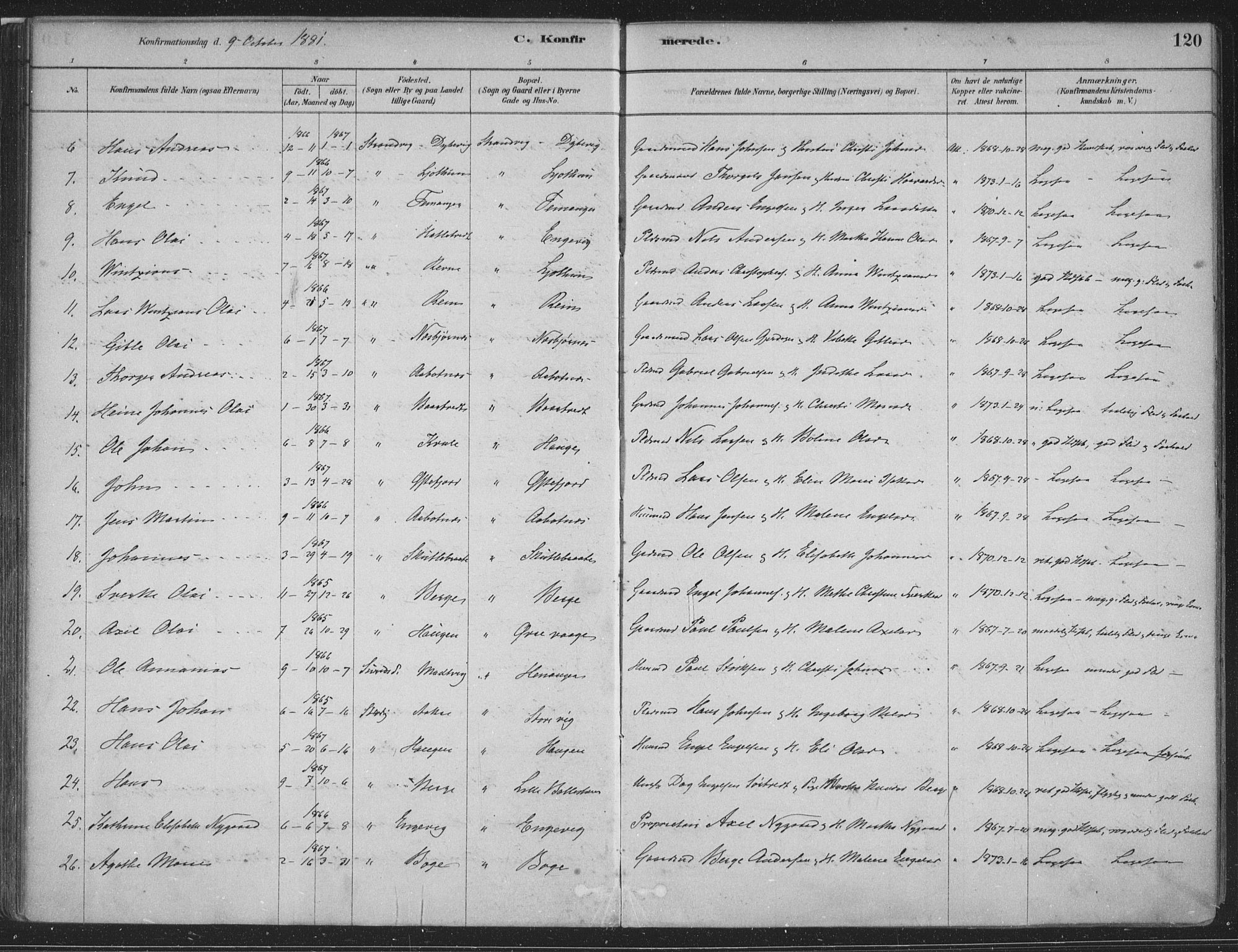 Fusa sokneprestembete, SAB/A-75401/H/Haa: Parish register (official) no. D 1, 1880-1938, p. 120
