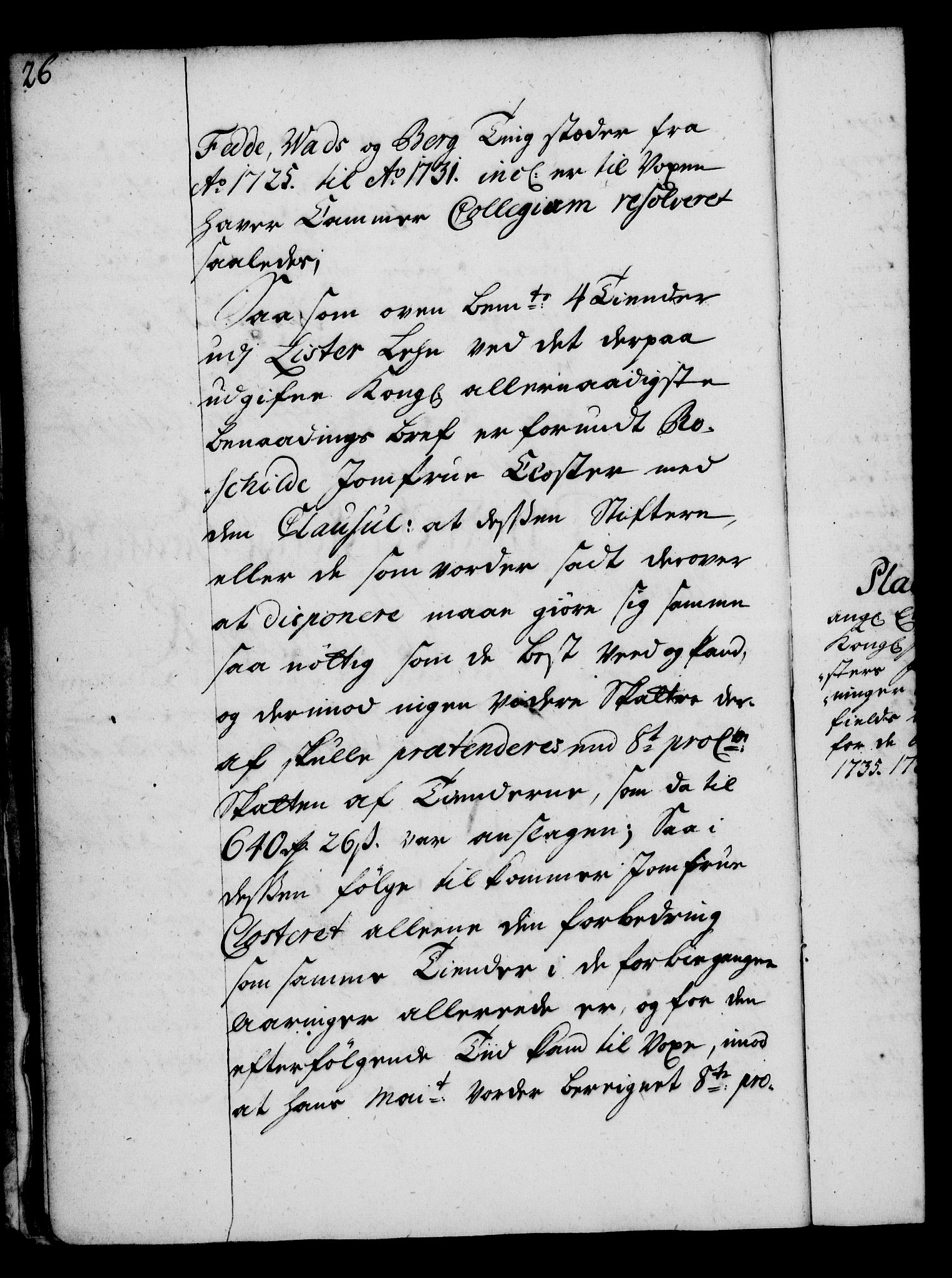 Rentekammeret, Kammerkanselliet, RA/EA-3111/G/Gg/Gga/L0004: Norsk ekspedisjonsprotokoll med register (merket RK 53.4), 1734-1741, p. 26