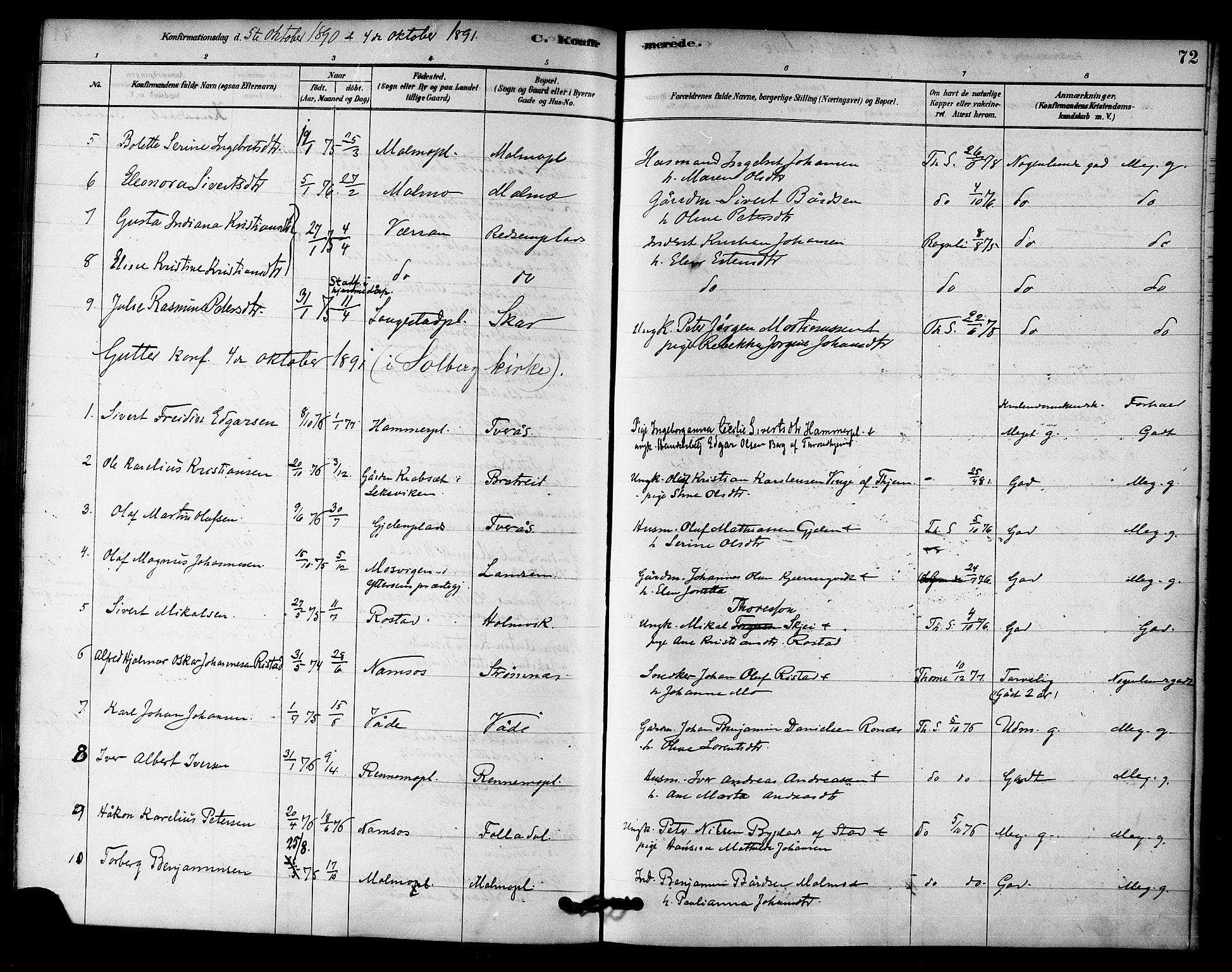 Ministerialprotokoller, klokkerbøker og fødselsregistre - Nord-Trøndelag, AV/SAT-A-1458/745/L0429: Parish register (official) no. 745A01, 1878-1894, p. 72