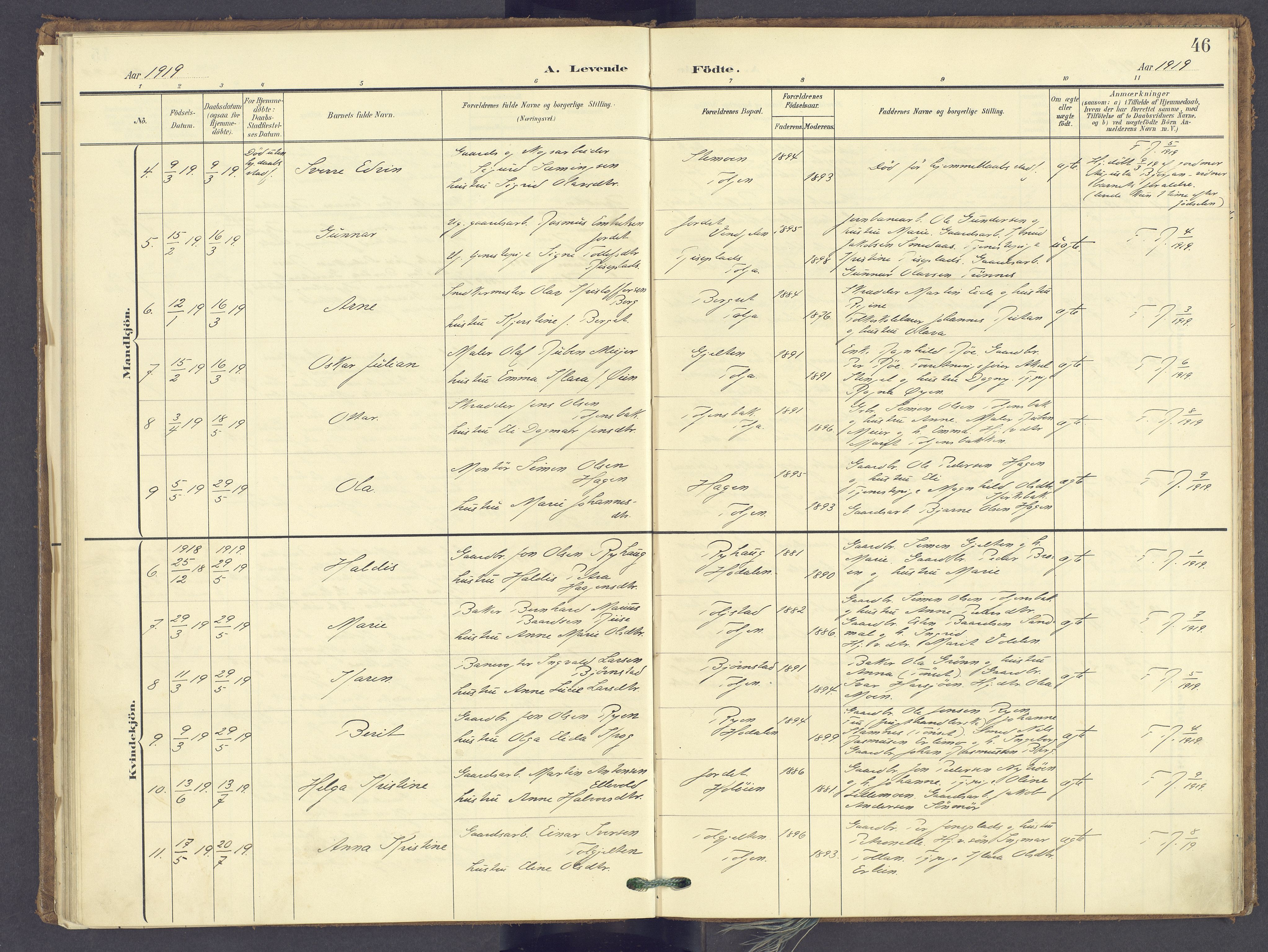 Tolga prestekontor, AV/SAH-PREST-062/K/L0014: Parish register (official) no. 14, 1903-1929, p. 46