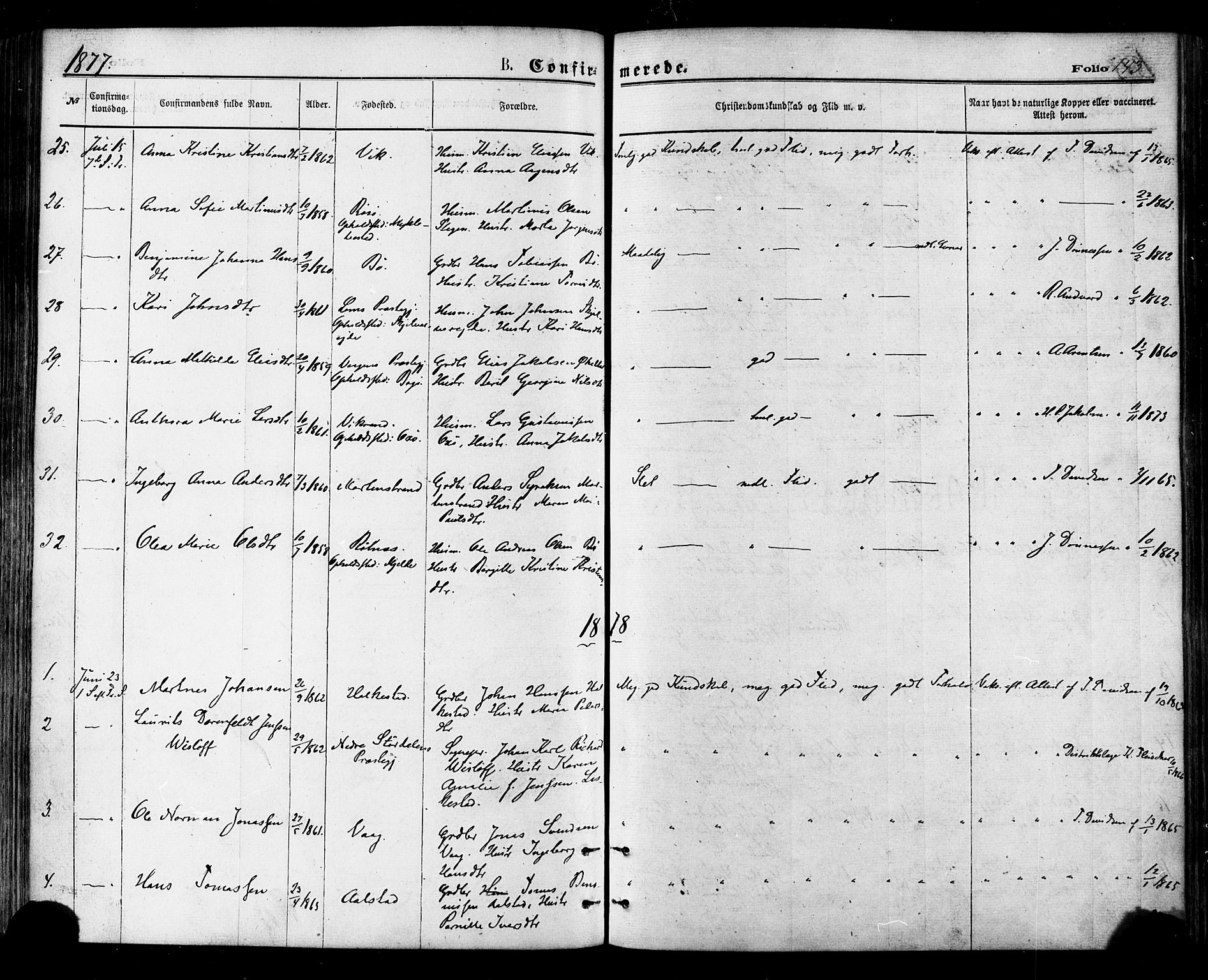 Ministerialprotokoller, klokkerbøker og fødselsregistre - Nordland, SAT/A-1459/855/L0802: Parish register (official) no. 855A10, 1875-1886, p. 143