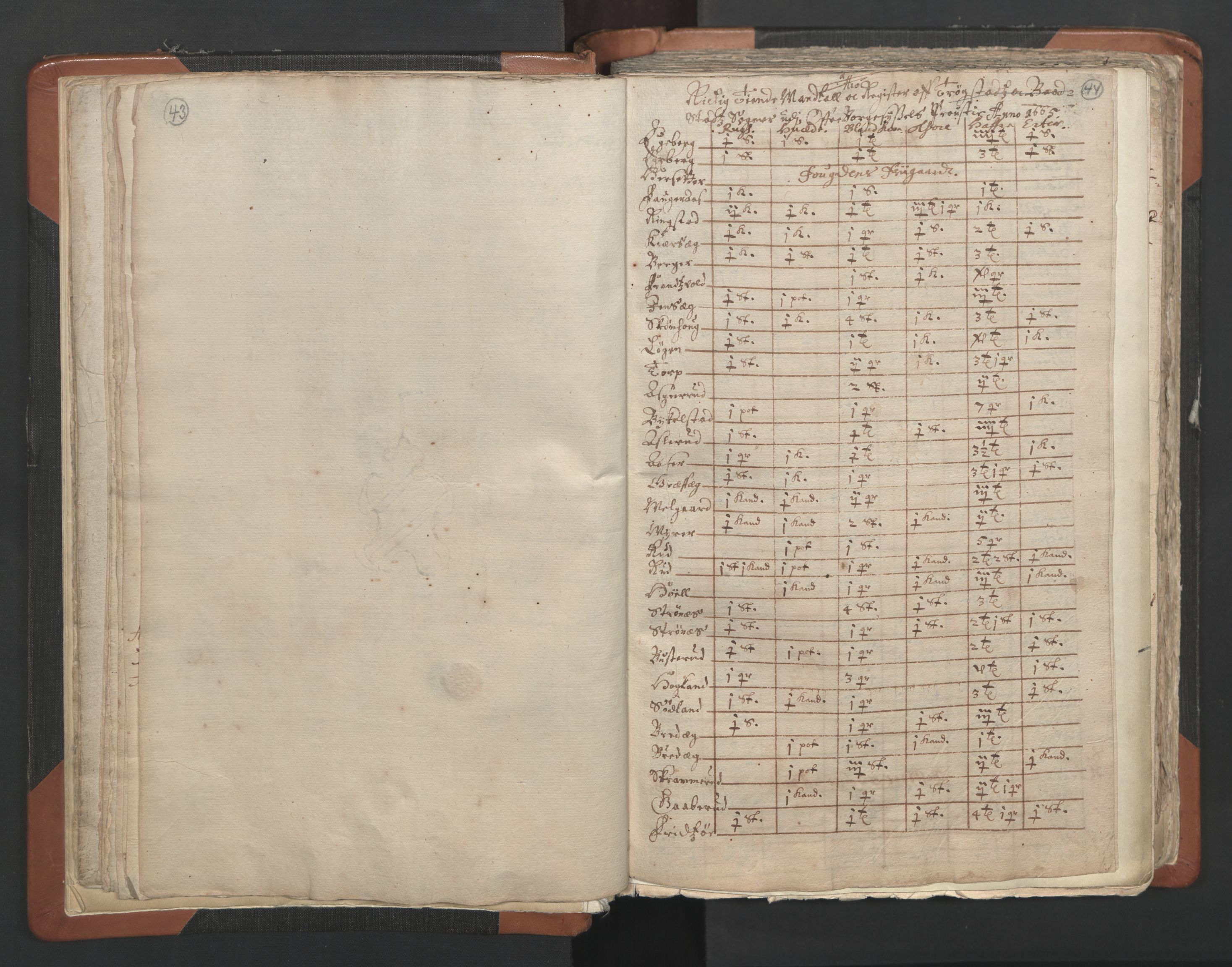 RA, Vicar's Census 1664-1666, no. 2: Øvre Borgesyssel deanery, 1664-1666, p. 43-44