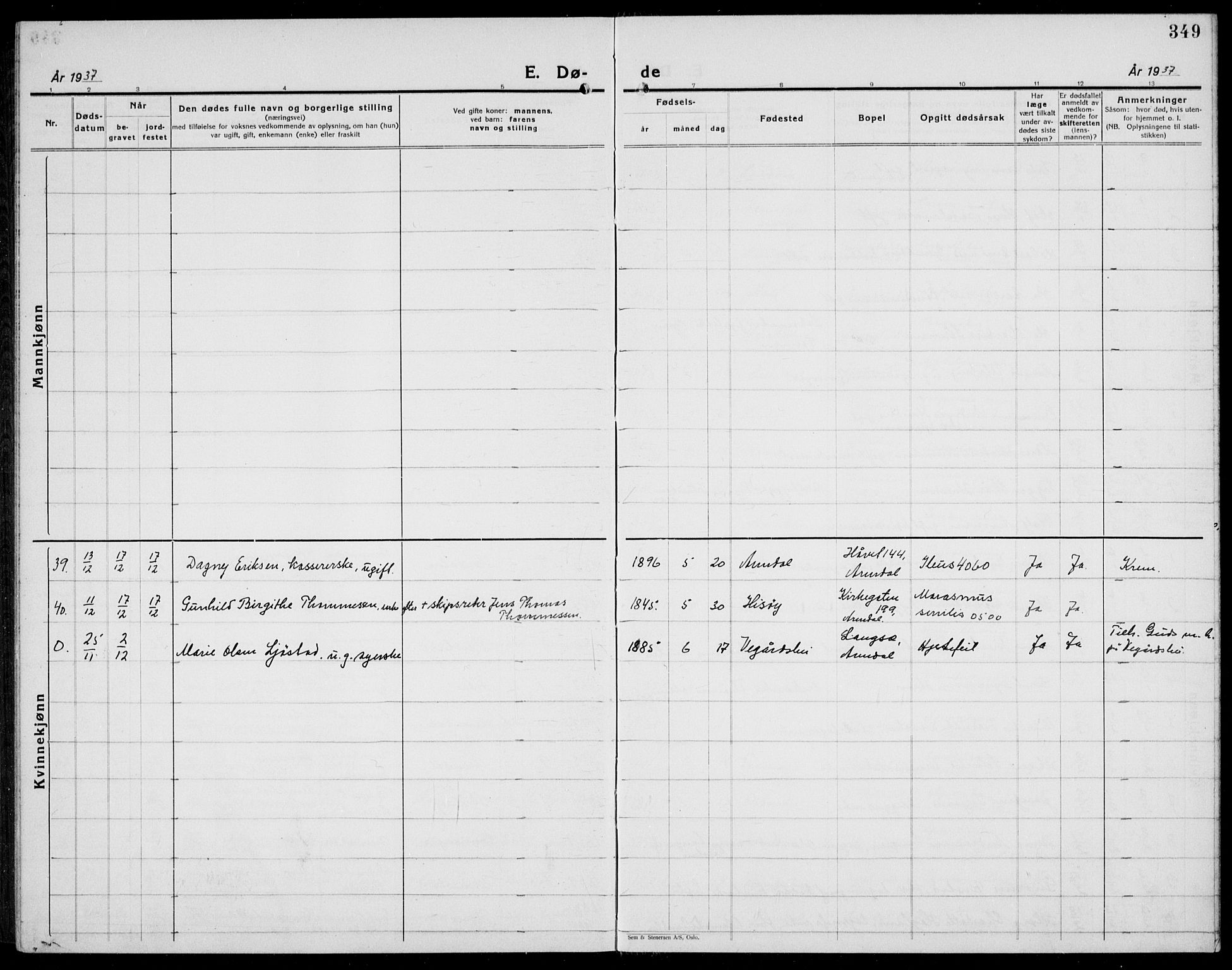 Arendal sokneprestkontor, Trefoldighet, AV/SAK-1111-0040/F/Fb/L0008: Parish register (copy) no. B 8, 1928-1939, p. 349