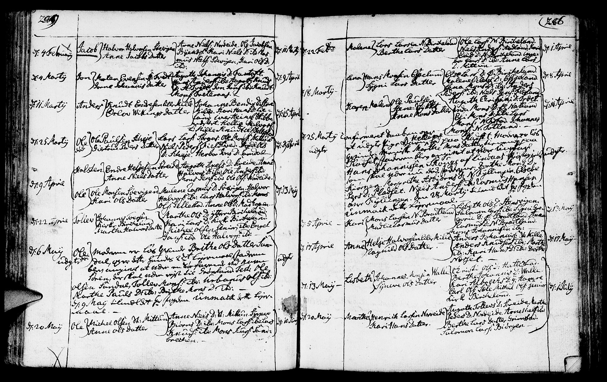 Fana Sokneprestembete, AV/SAB-A-75101/H/Haa/Haaa/L0005: Parish register (official) no. A 5, 1773-1799, p. 285-286