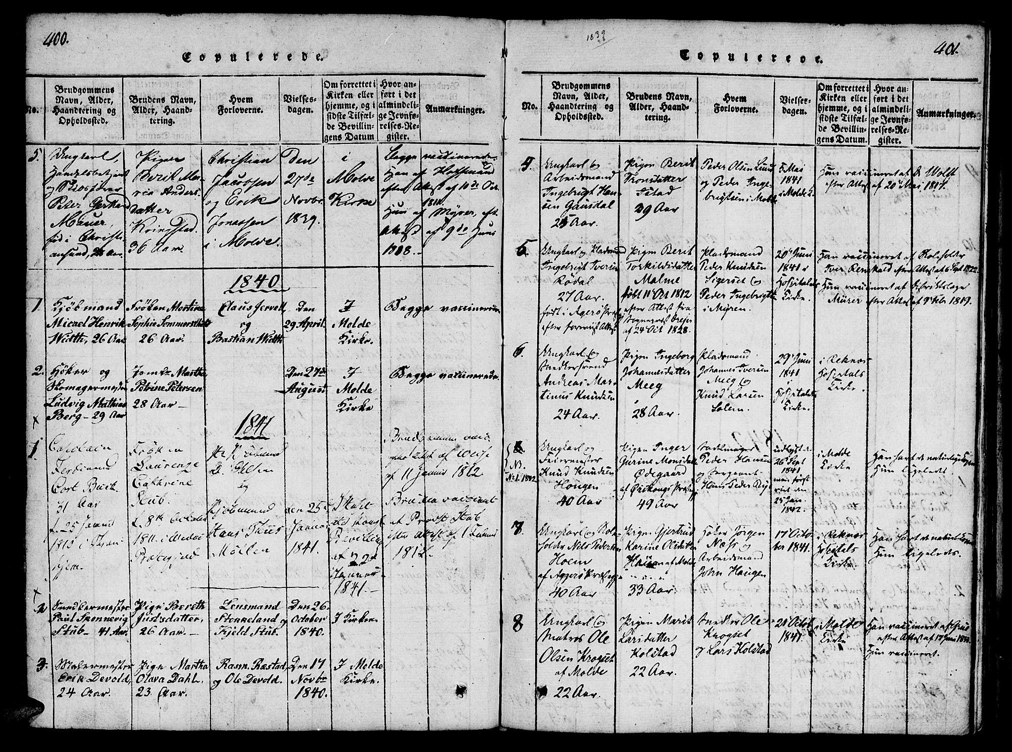 Ministerialprotokoller, klokkerbøker og fødselsregistre - Møre og Romsdal, AV/SAT-A-1454/558/L0688: Parish register (official) no. 558A02, 1818-1843, p. 400-401