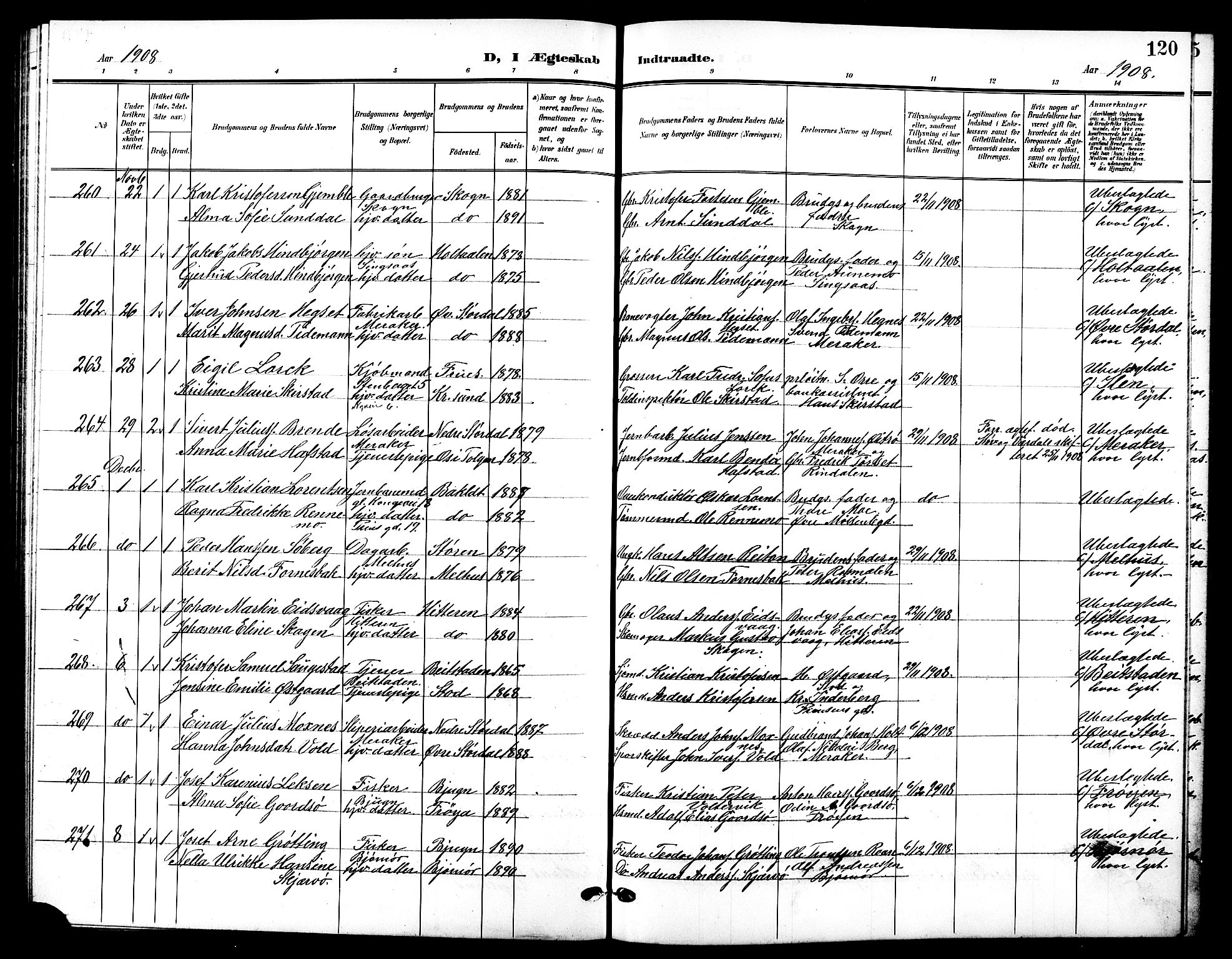 Ministerialprotokoller, klokkerbøker og fødselsregistre - Sør-Trøndelag, SAT/A-1456/601/L0095: Parish register (copy) no. 601C13, 1902-1911, p. 120