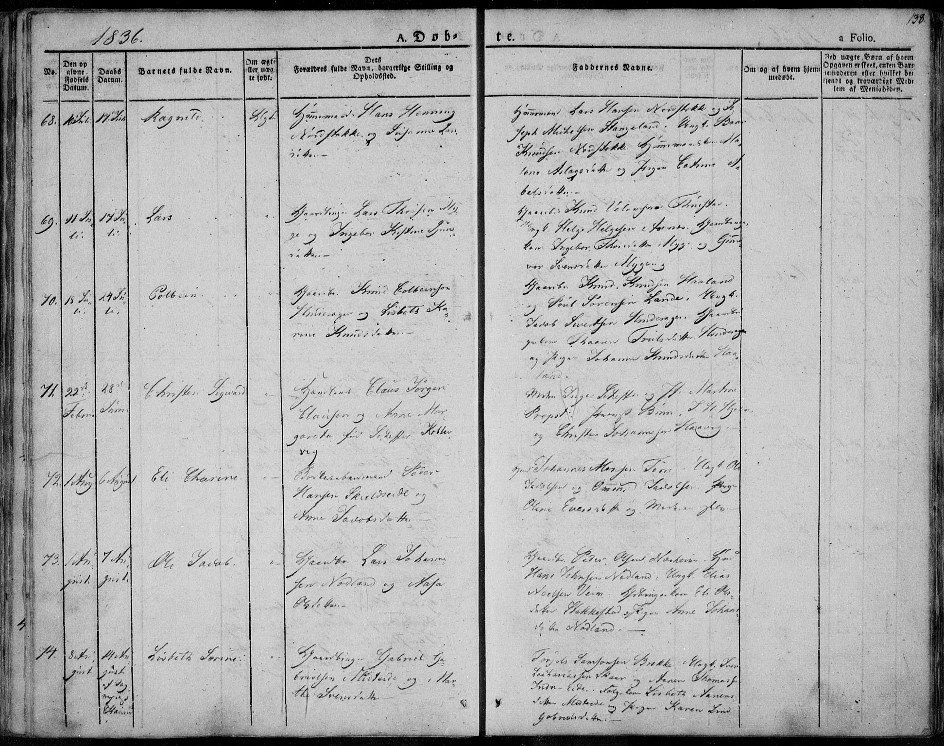 Avaldsnes sokneprestkontor, AV/SAST-A -101851/H/Ha/Haa/L0005: Parish register (official) no. A 5.1, 1825-1841, p. 138