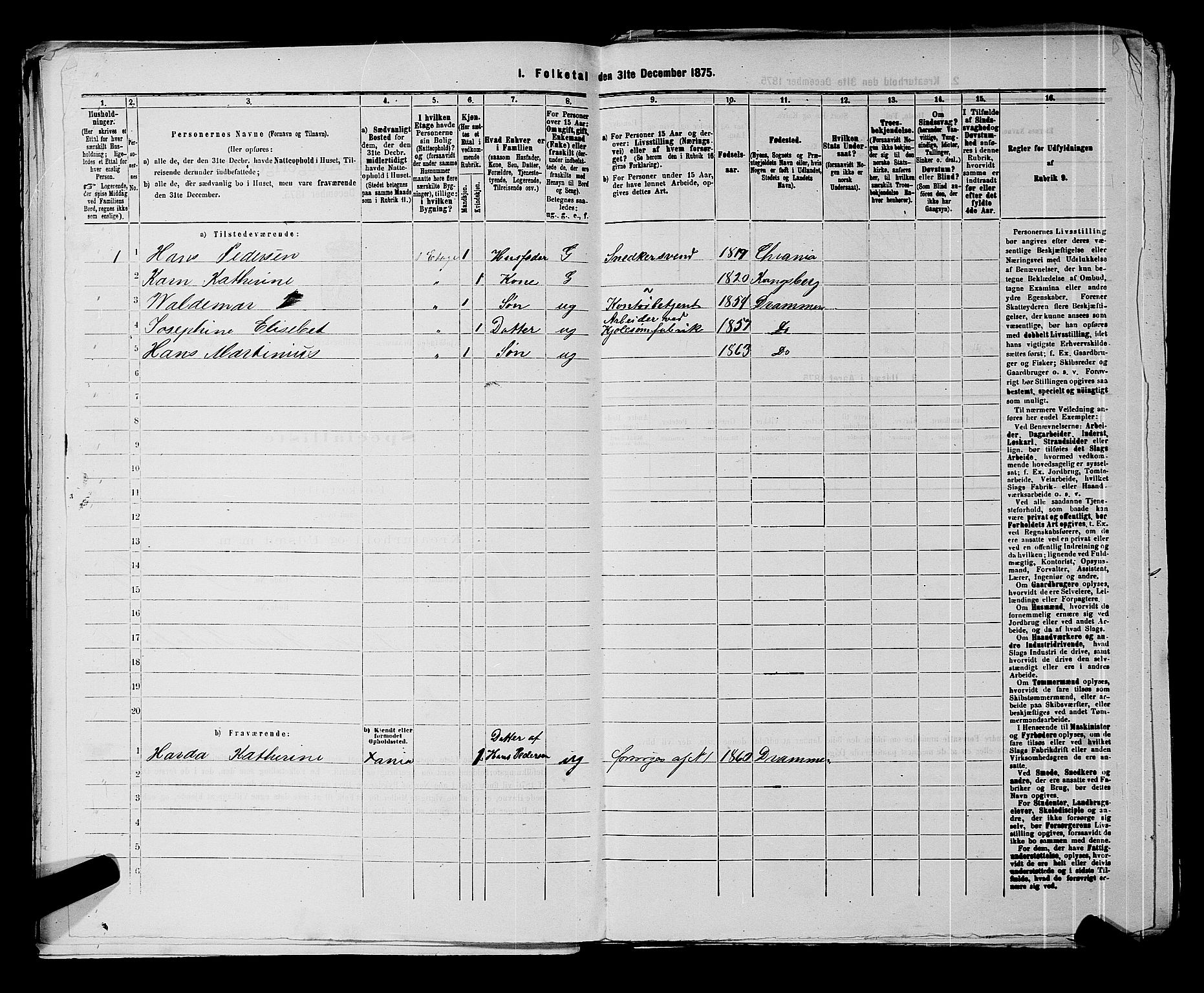 SAKO, 1875 census for 0602 Drammen, 1875, p. 405