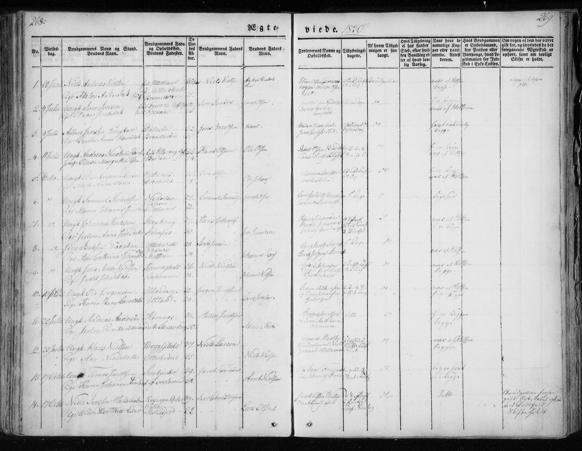 Ministerialprotokoller, klokkerbøker og fødselsregistre - Nordland, SAT/A-1459/825/L0354: Parish register (official) no. 825A08, 1826-1841, p. 268-269
