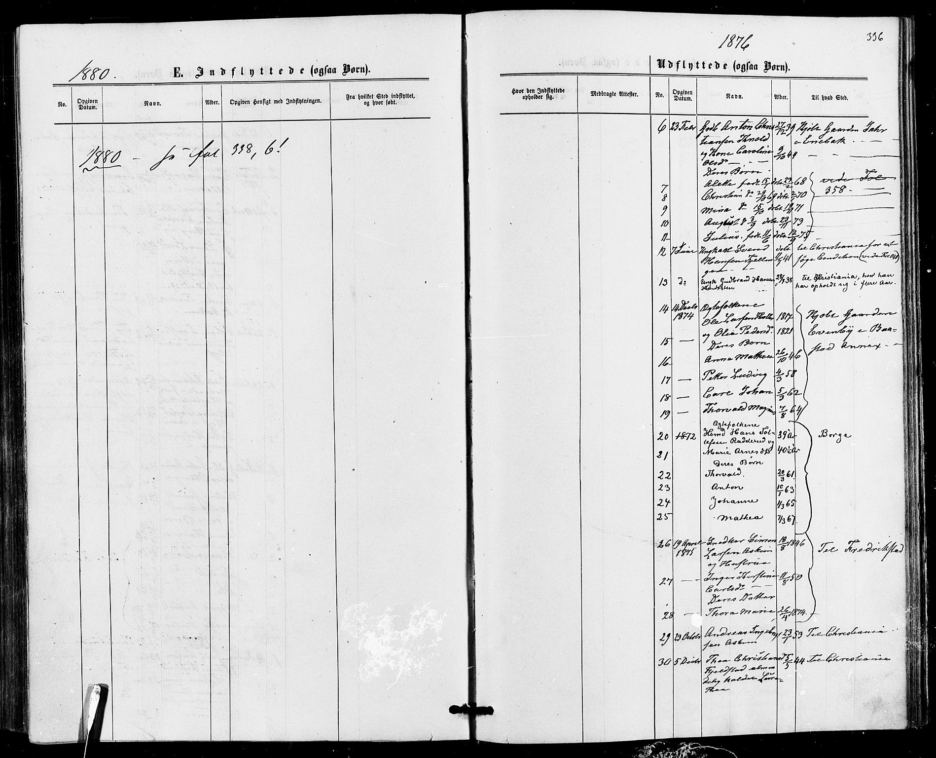 Askim prestekontor Kirkebøker, SAO/A-10900/F/Fa/L0006: Parish register (official) no. 6, 1874-1881, p. 336