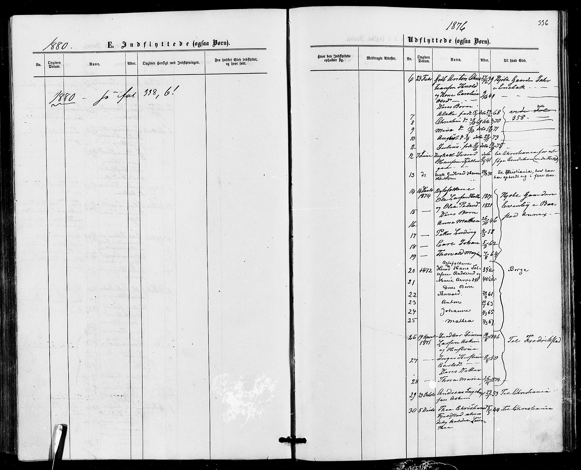 Askim prestekontor Kirkebøker, AV/SAO-A-10900/F/Fa/L0006: Parish register (official) no. 6, 1874-1881, p. 336