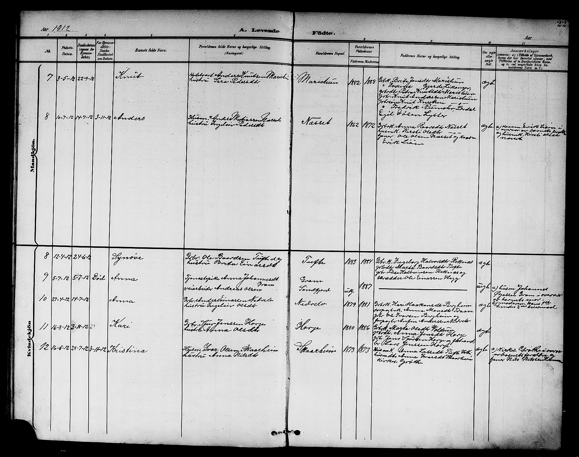Lærdal sokneprestembete, SAB/A-81201: Parish register (copy) no. B 1, 1897-1928, p. 22