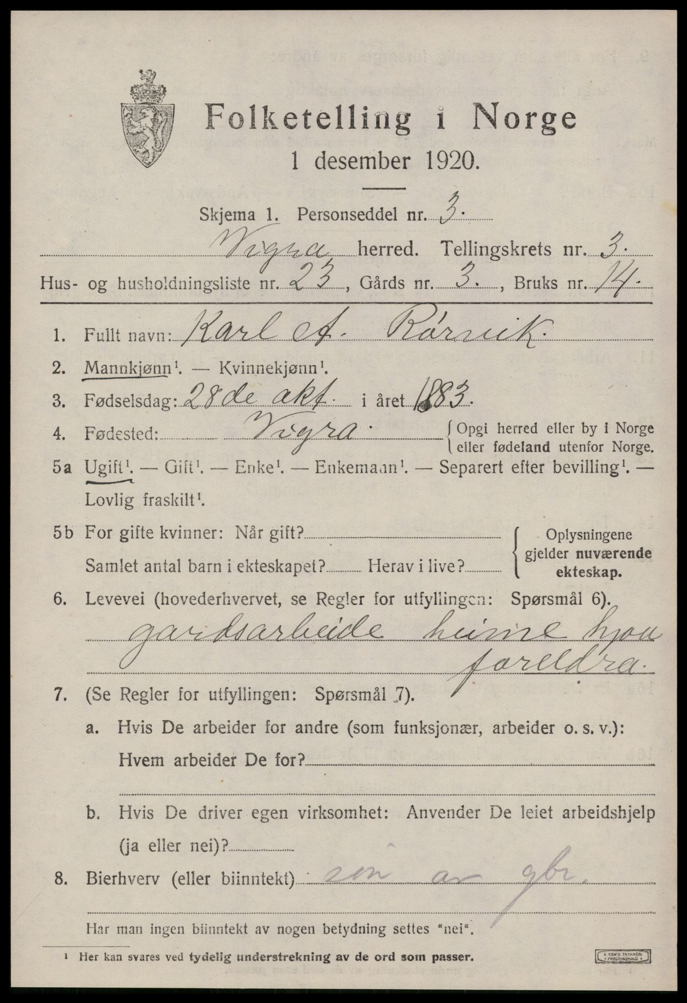 SAT, 1920 census for Vigra, 1920, p. 1656