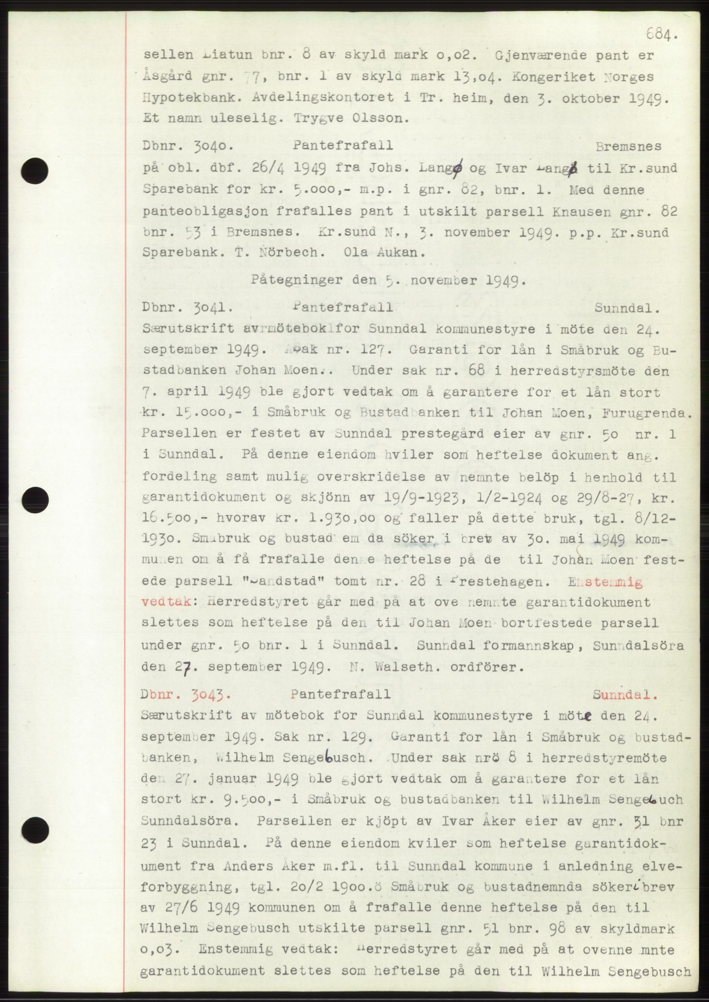 Nordmøre sorenskriveri, AV/SAT-A-4132/1/2/2Ca: Mortgage book no. C82b, 1946-1951, Diary no: : 3040/1949