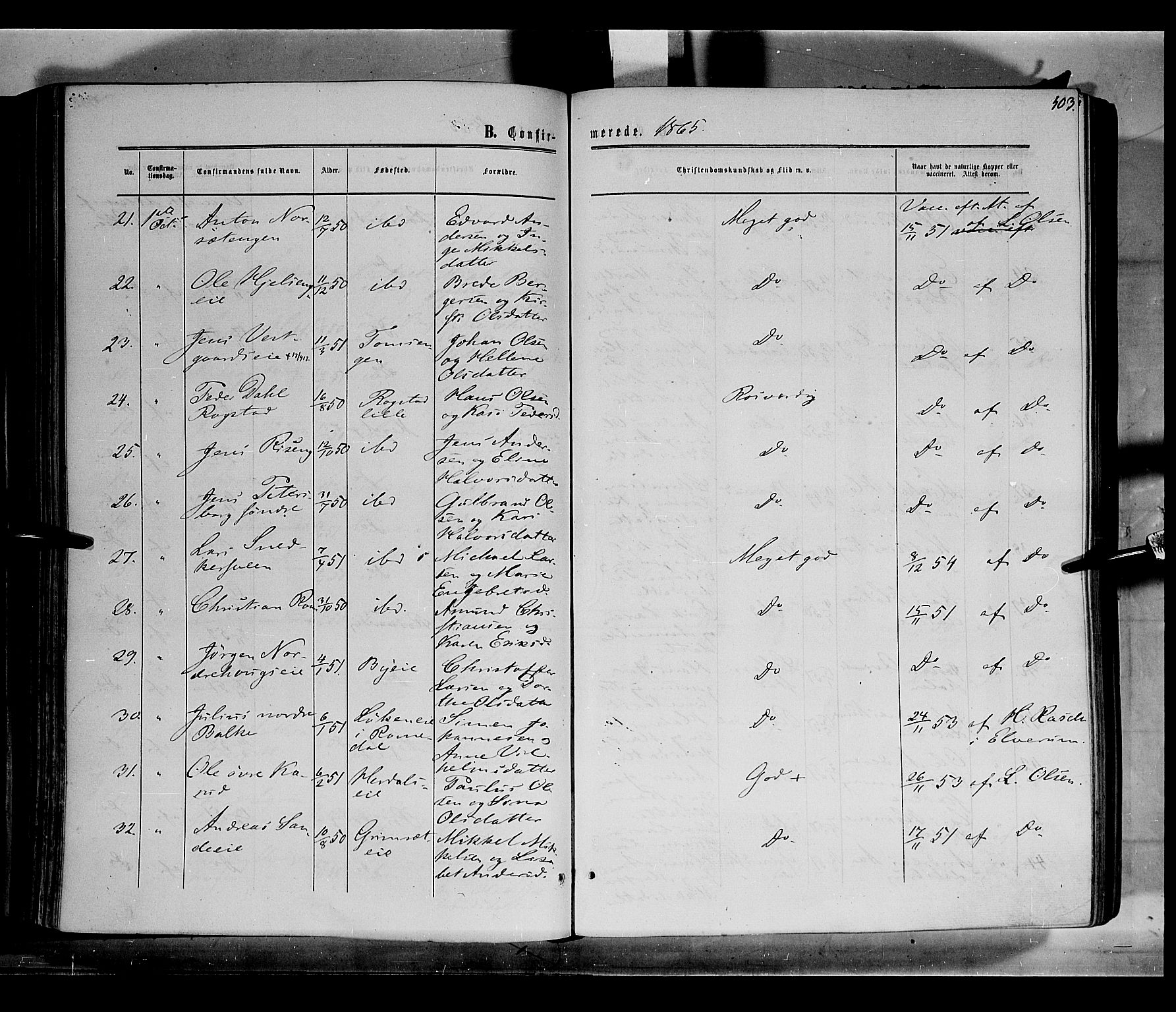 Løten prestekontor, AV/SAH-PREST-022/K/Ka/L0008: Parish register (official) no. 8, 1860-1877, p. 303