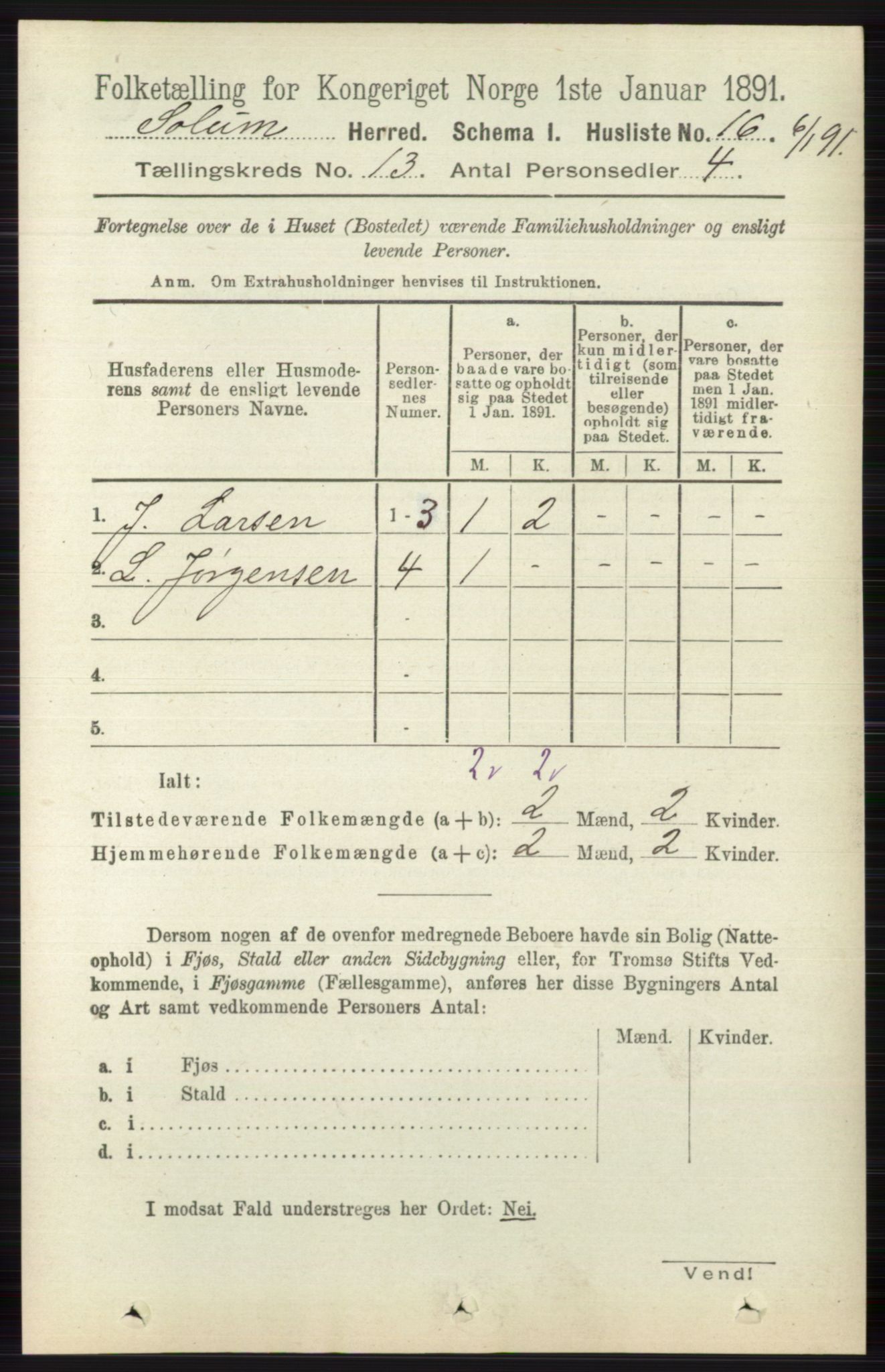 RA, 1891 census for 0818 Solum, 1891, p. 6018