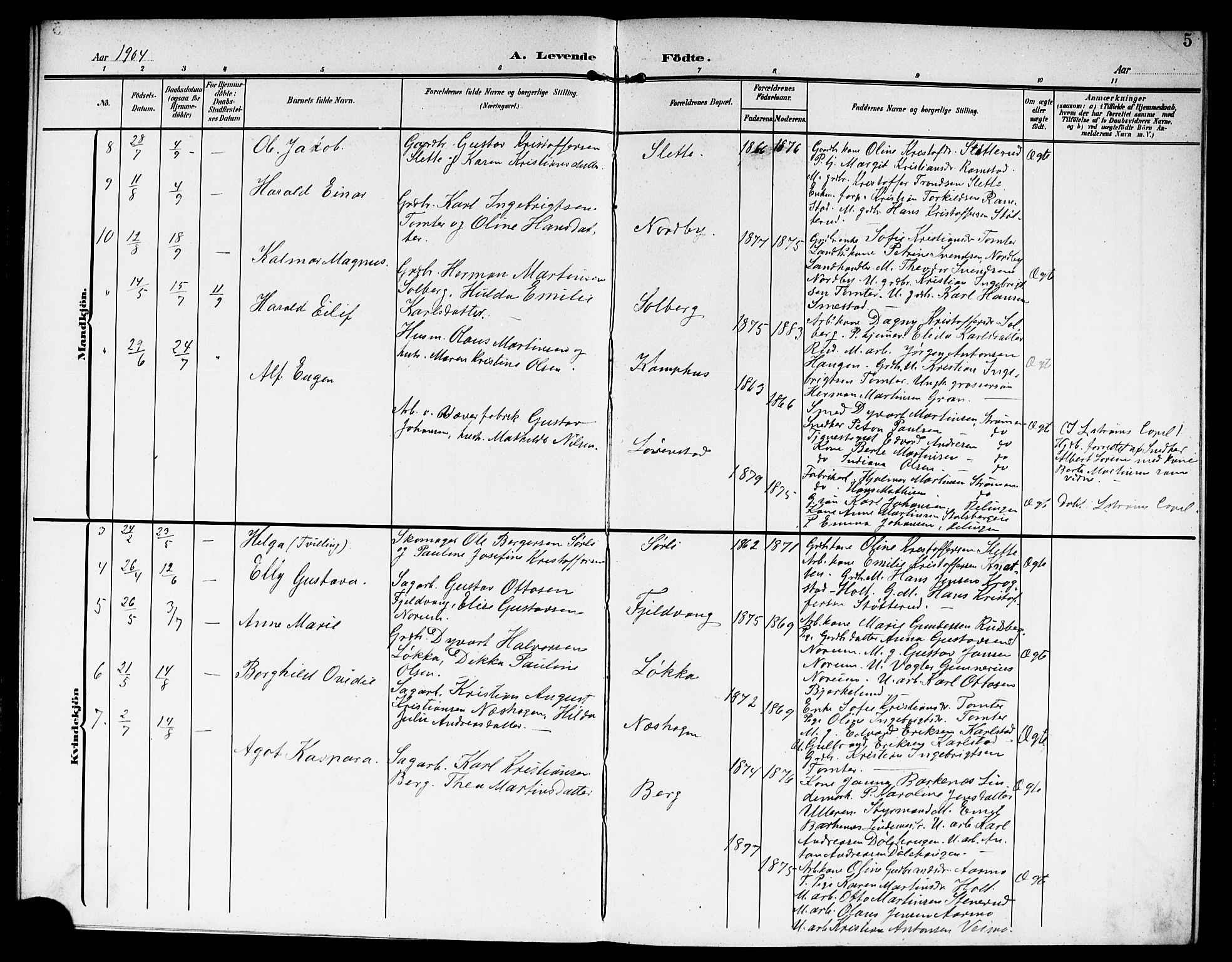 Fet prestekontor Kirkebøker, AV/SAO-A-10370a/G/Gb/L0005: Parish register (copy) no. II 5, 1904-1913, p. 5
