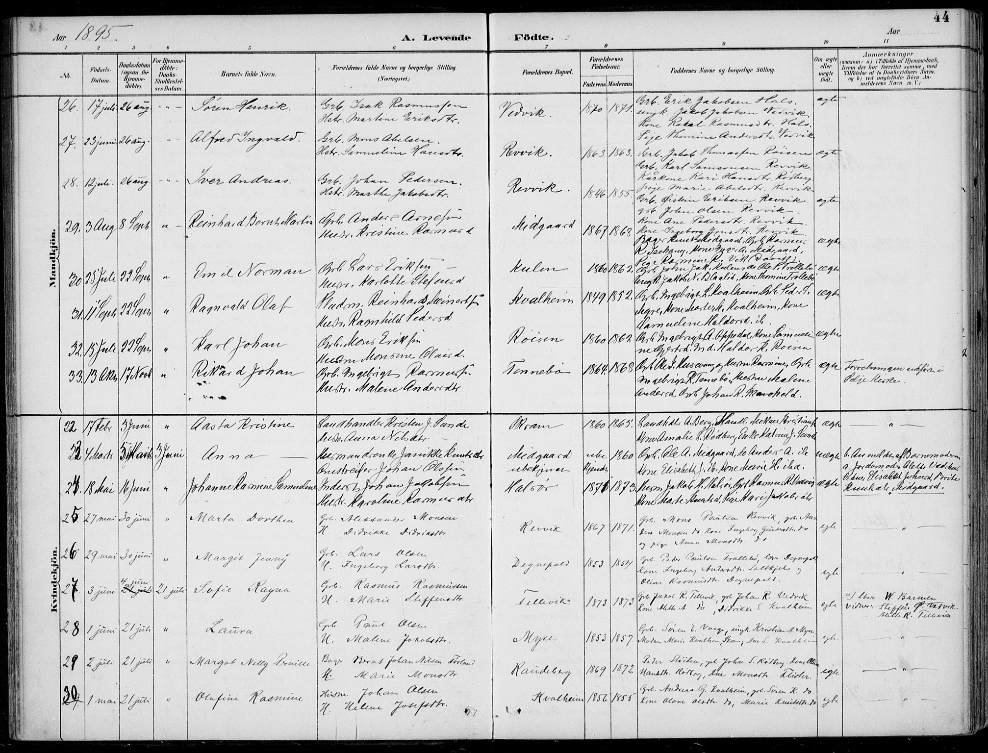 Selje sokneprestembete, AV/SAB-A-99938/H/Ha/Haa/Haac/L0002: Parish register (official) no. C  2, 1889-1904, p. 44