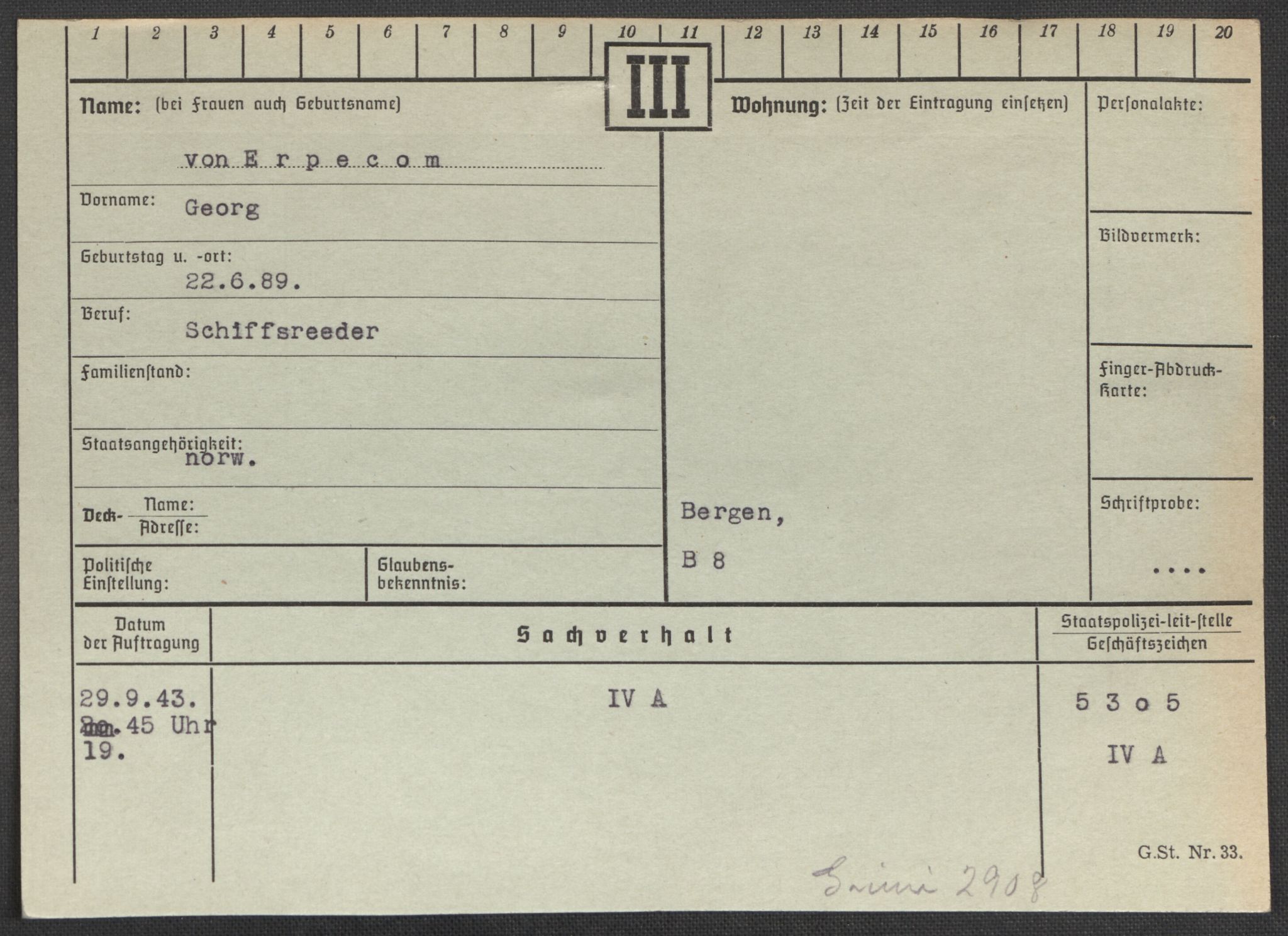 Befehlshaber der Sicherheitspolizei und des SD, AV/RA-RAFA-5969/E/Ea/Eaa/L0003: Register over norske fanger i Møllergata 19: Eng-Hag, 1940-1945, p. 152