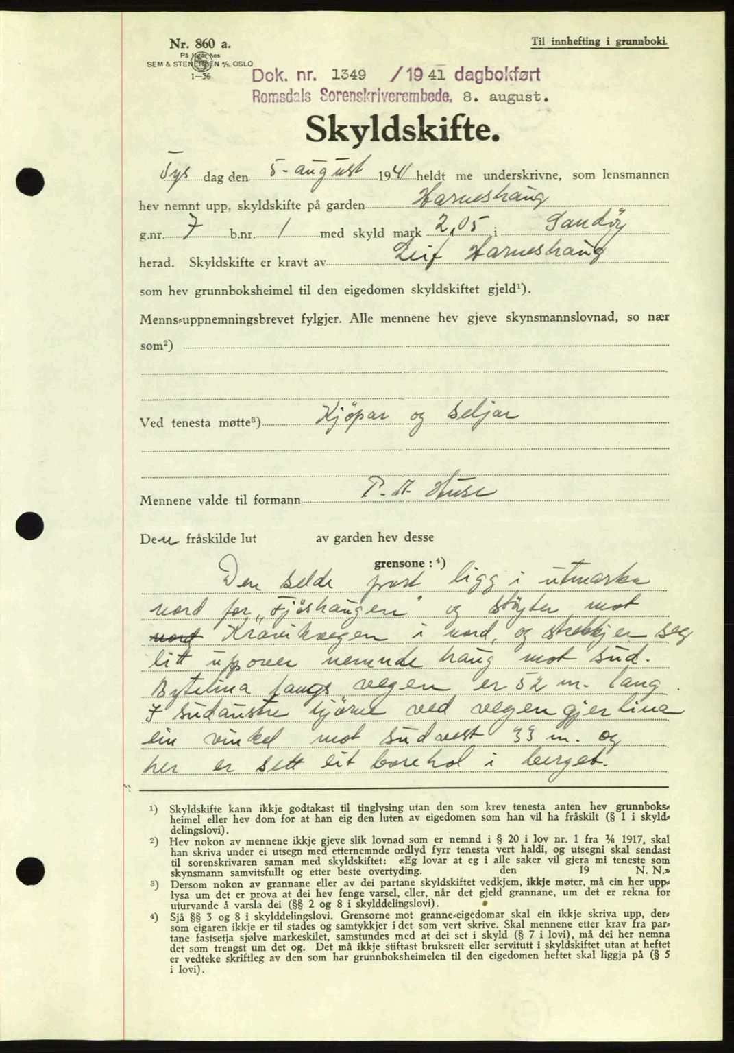 Romsdal sorenskriveri, AV/SAT-A-4149/1/2/2C: Mortgage book no. A10, 1941-1941, Diary no: : 1349/1941