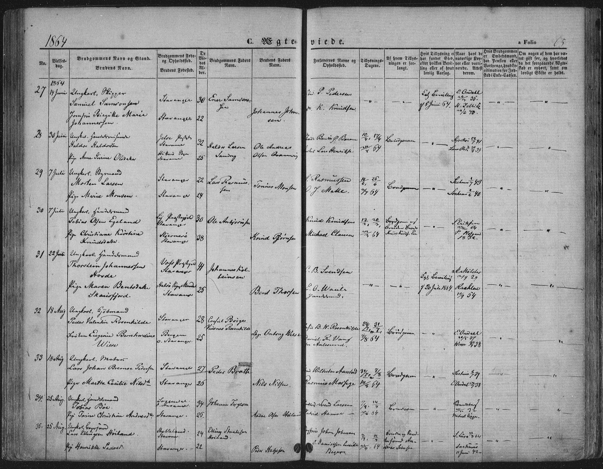 Domkirken sokneprestkontor, SAST/A-101812/001/30/30BA/L0019: Parish register (official) no. A 18, 1857-1877, p. 65