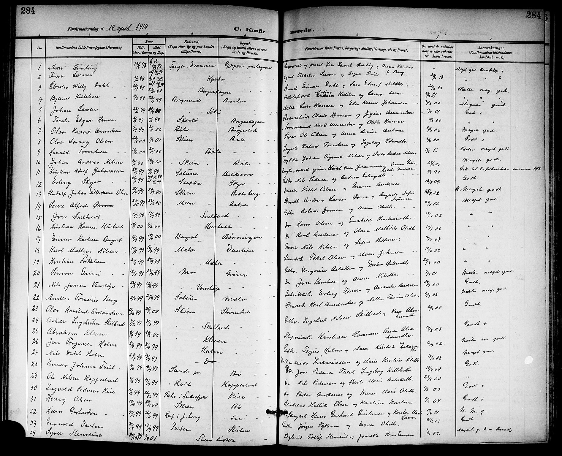 Gjerpen kirkebøker, SAKO/A-265/G/Ga/L0003: Parish register (copy) no. I 3, 1901-1919, p. 284