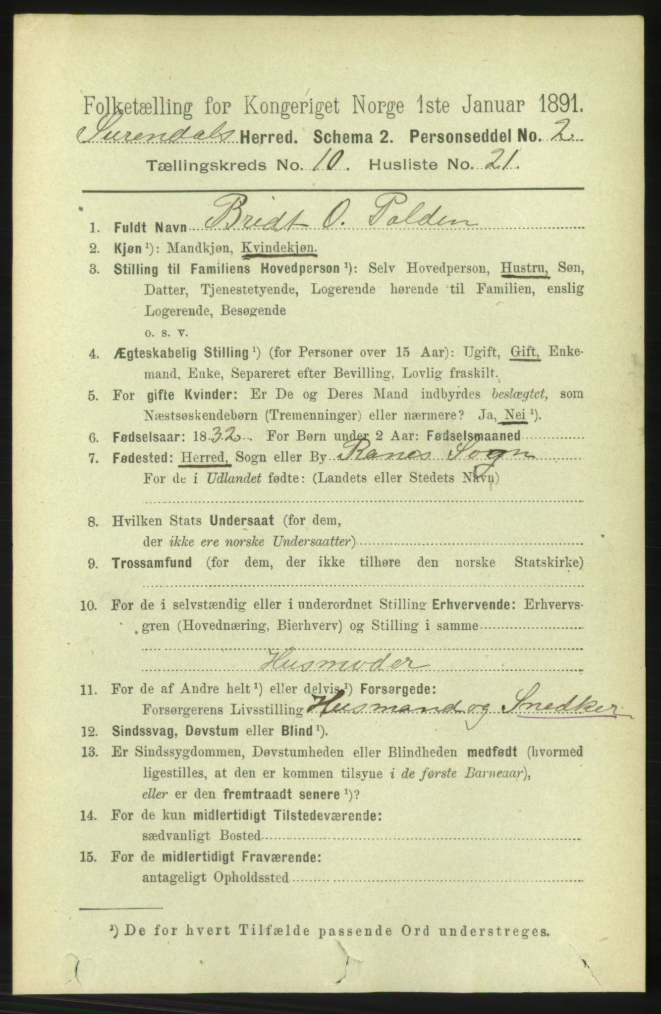 RA, 1891 census for 1566 Surnadal, 1891, p. 2639