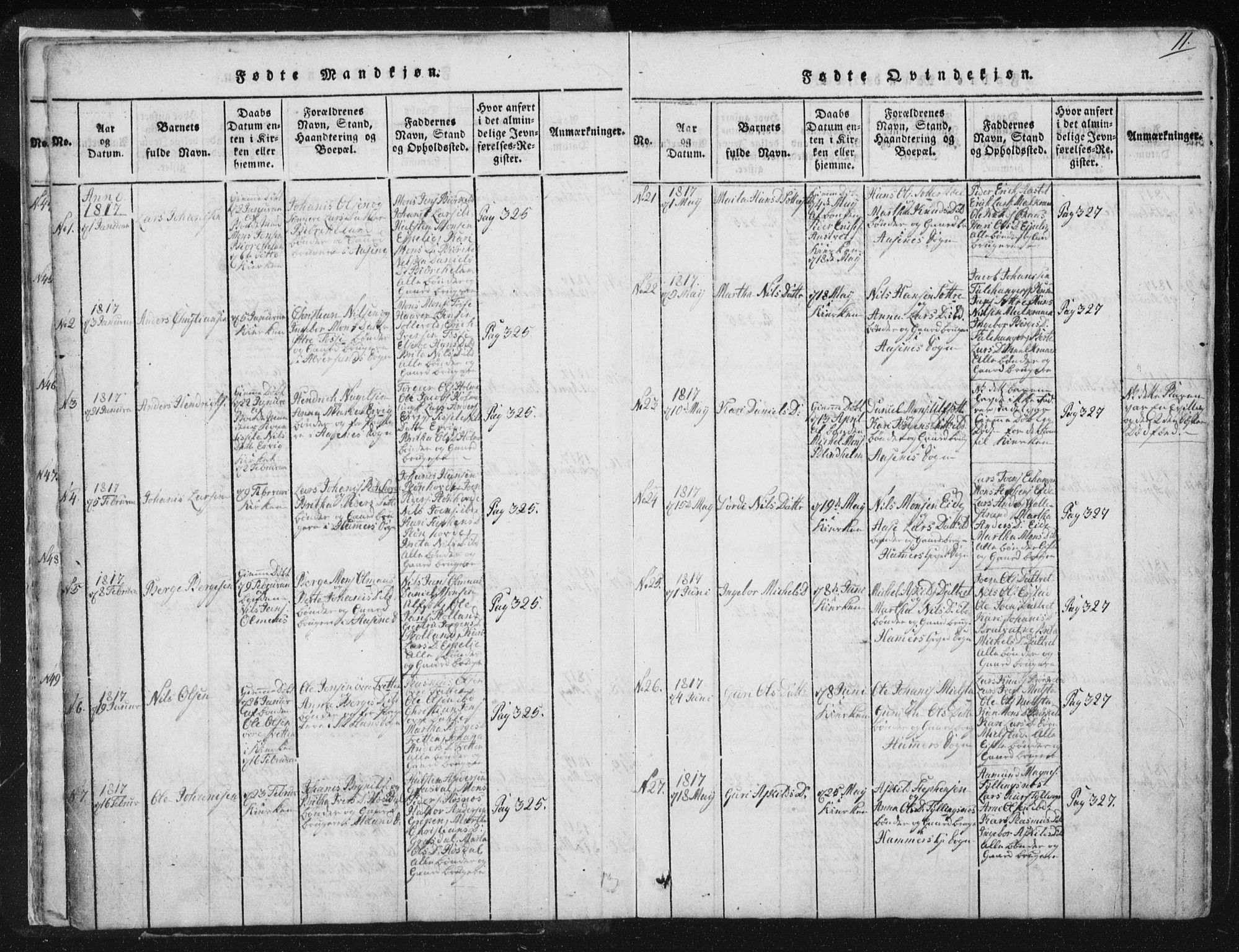 Hamre sokneprestembete, AV/SAB-A-75501/H/Ha/Haa/Haaa/L0010: Parish register (official) no. A 10, 1816-1826, p. 11