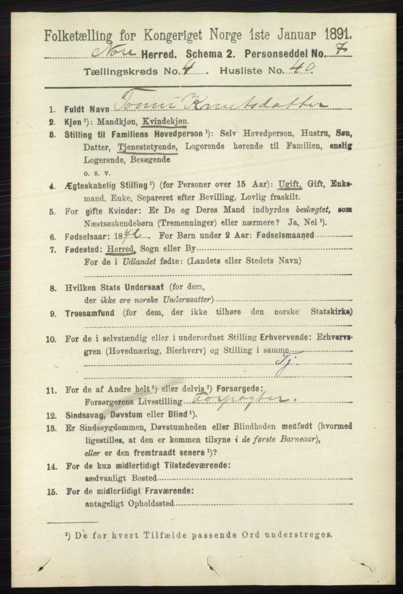 RA, 1891 census for 0633 Nore, 1891, p. 1505