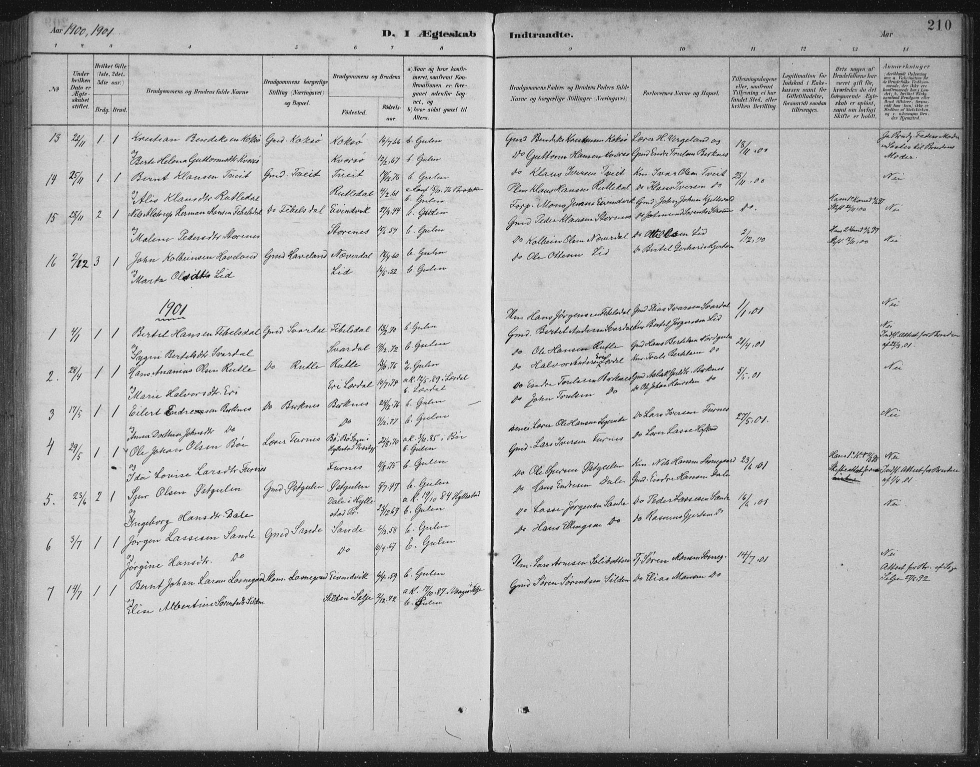 Gulen sokneprestembete, SAB/A-80201/H/Hab/Habb/L0003: Parish register (copy) no. B 3, 1884-1907, p. 210