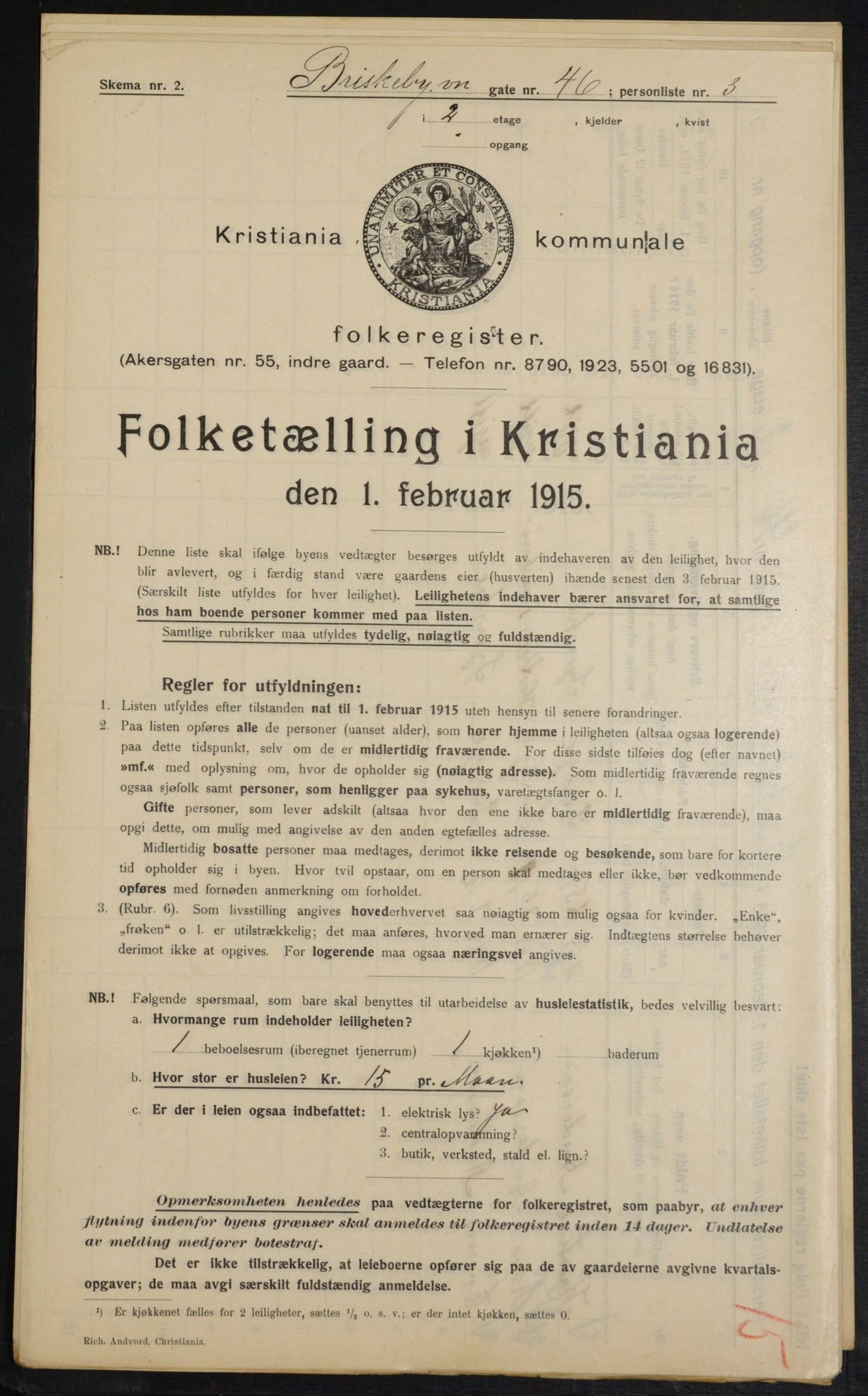 OBA, Municipal Census 1915 for Kristiania, 1915, p. 9076