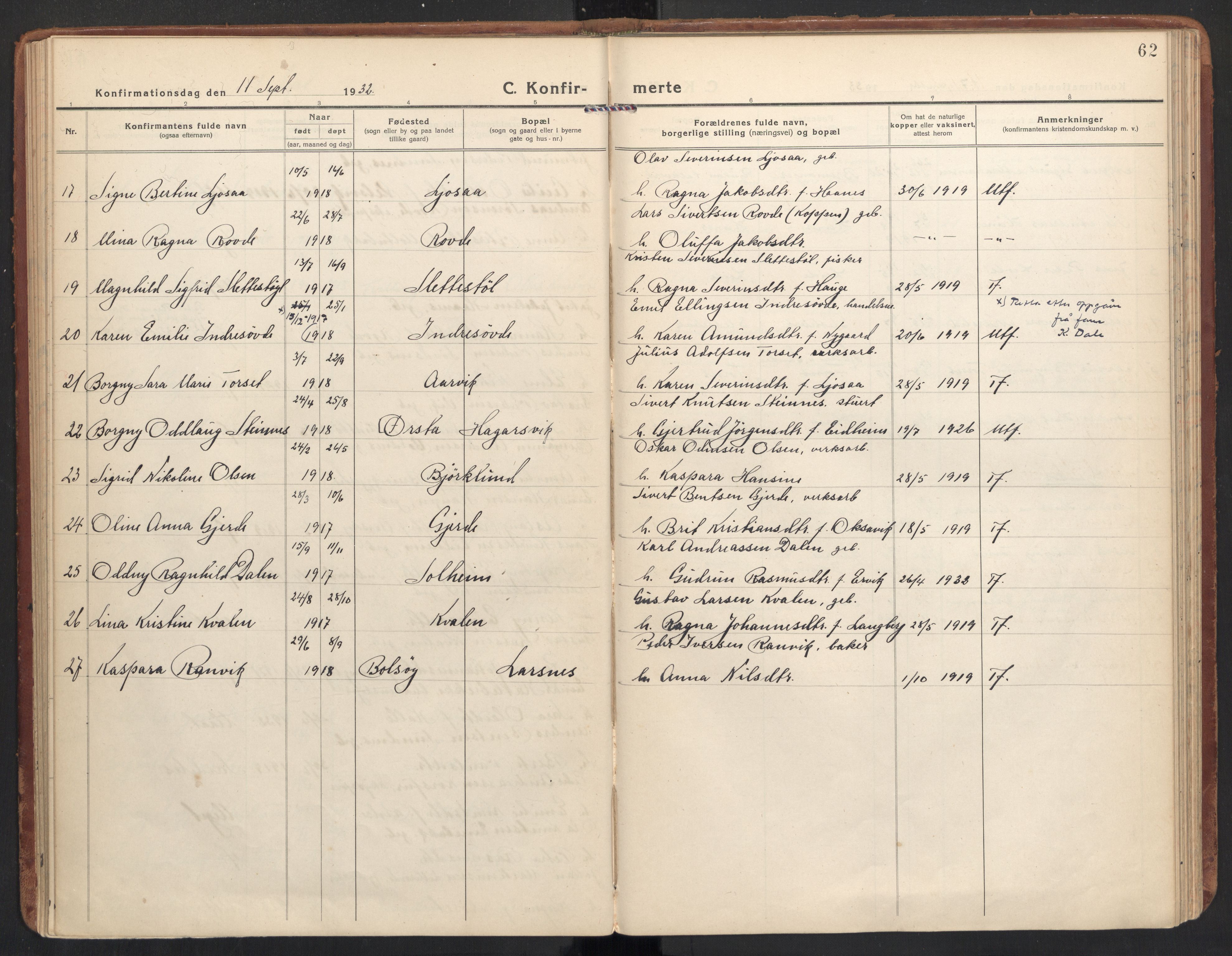 Ministerialprotokoller, klokkerbøker og fødselsregistre - Møre og Romsdal, AV/SAT-A-1454/504/L0058: Parish register (official) no. 504A05, 1920-1940, p. 62