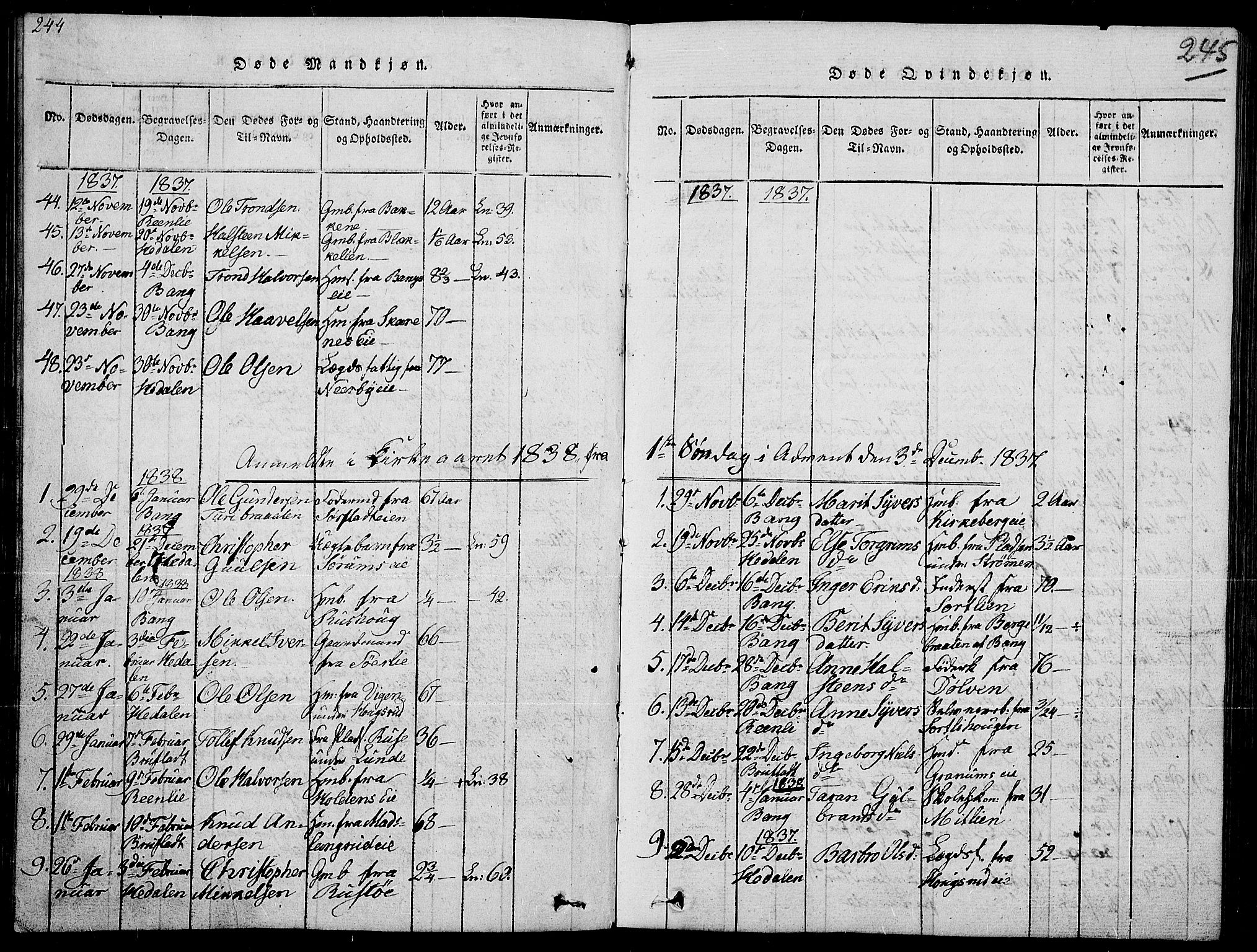 Sør-Aurdal prestekontor, SAH/PREST-128/H/Ha/Hab/L0002: Parish register (copy) no. 2, 1826-1840, p. 244-245