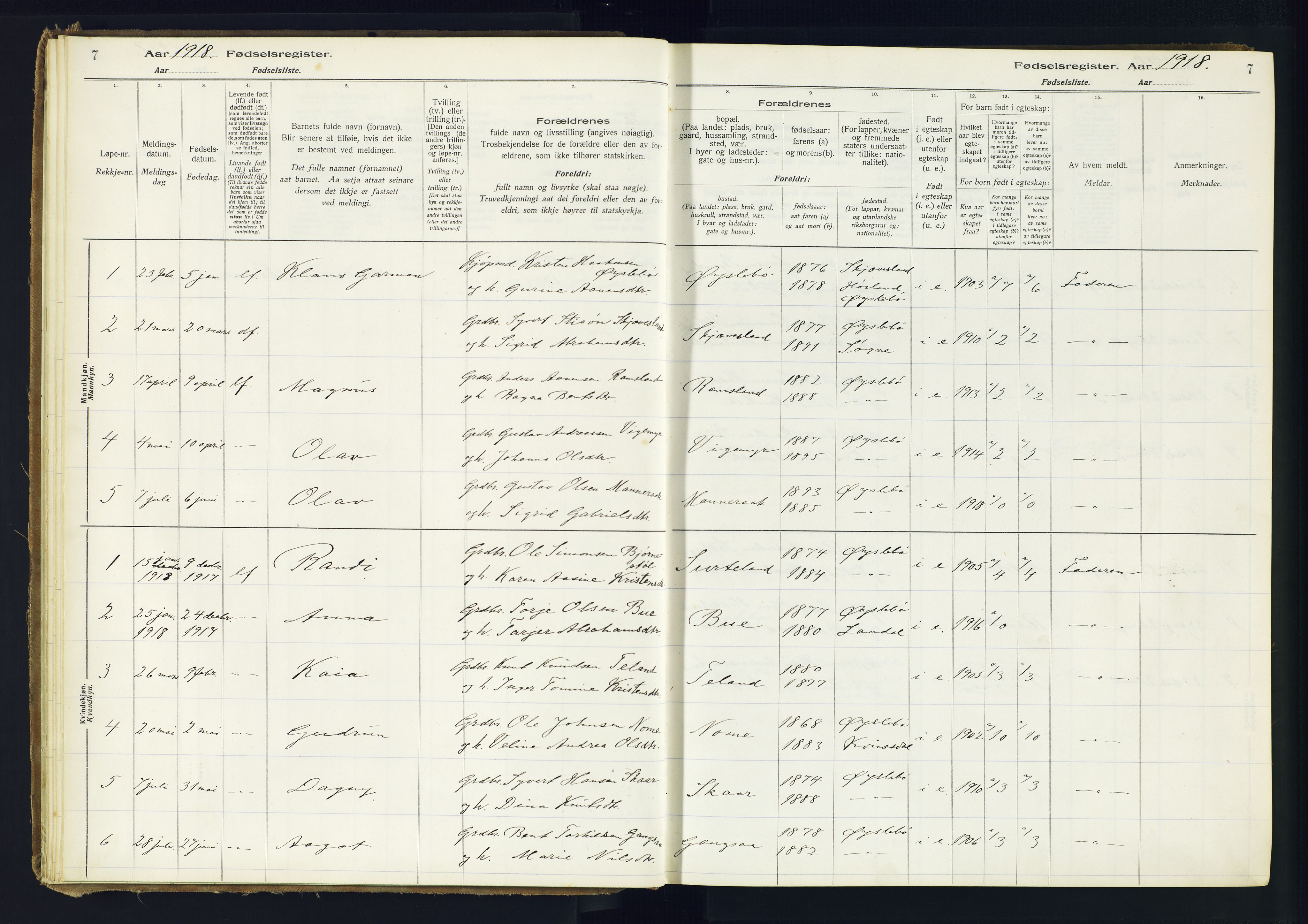 Holum sokneprestkontor, AV/SAK-1111-0022/J/Ja/L0002: Birth register no. II.6.11, 1916-1982, p. 7