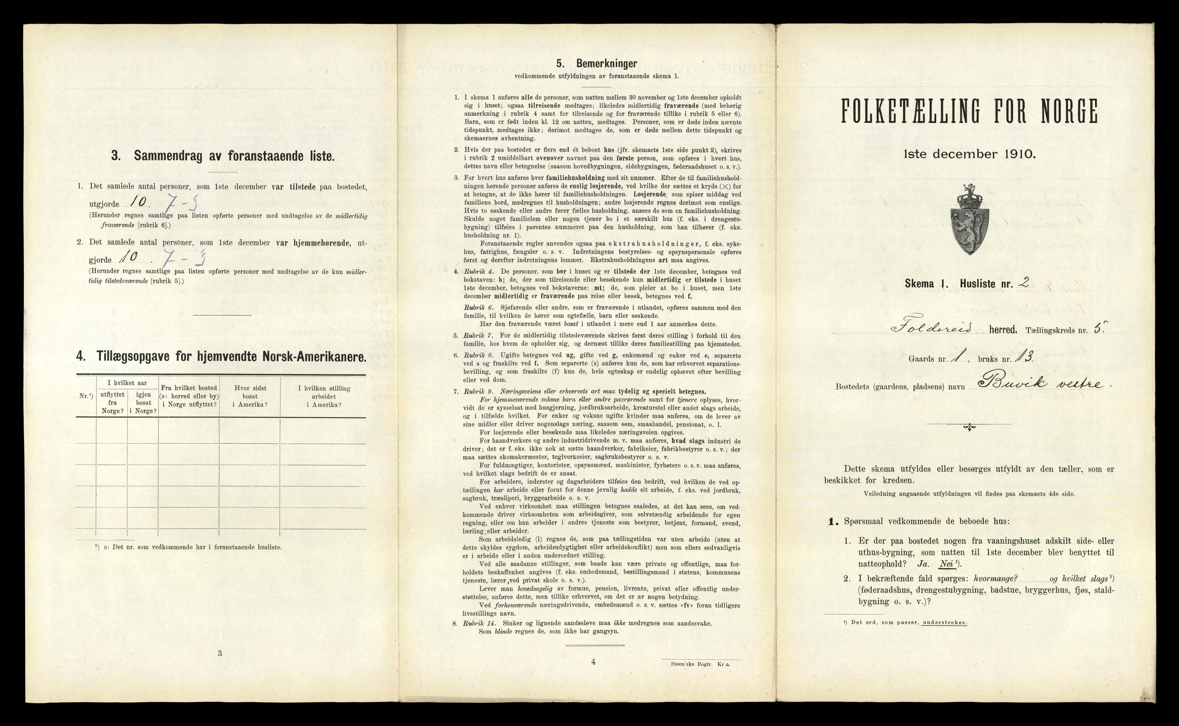 RA, 1910 census for Foldereid, 1910, p. 298