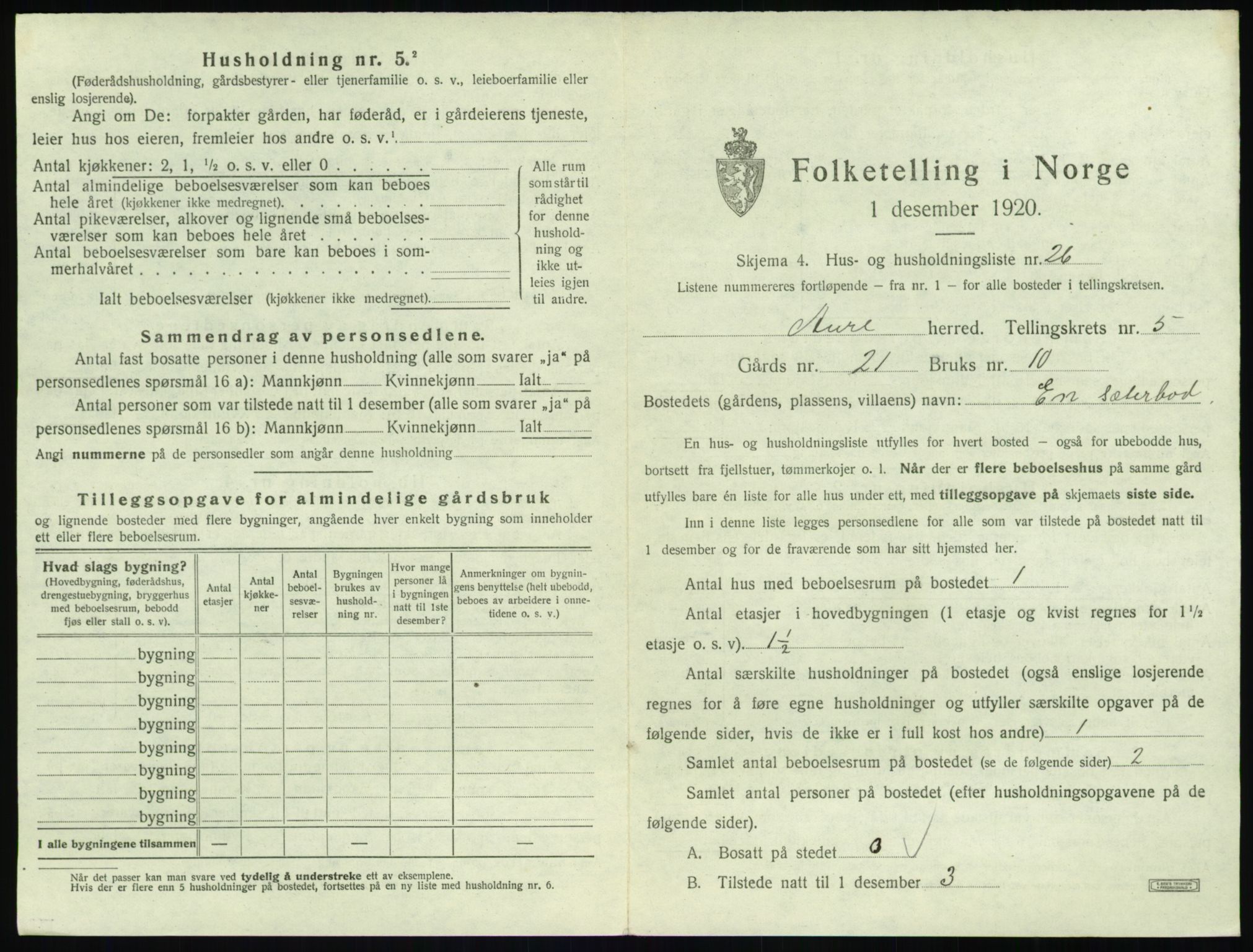 SAT, 1920 census for Aure, 1920, p. 316