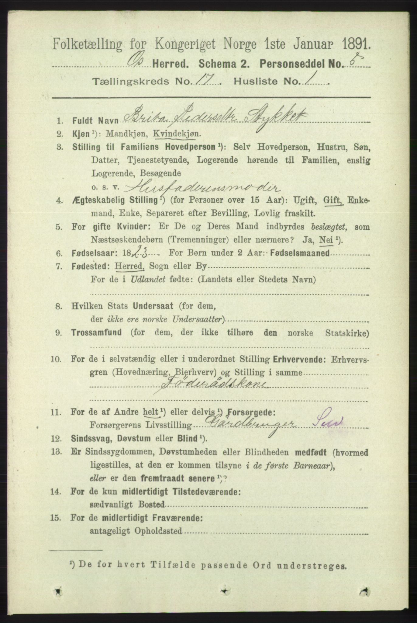 RA, 1891 census for 1243 Os, 1891, p. 3722