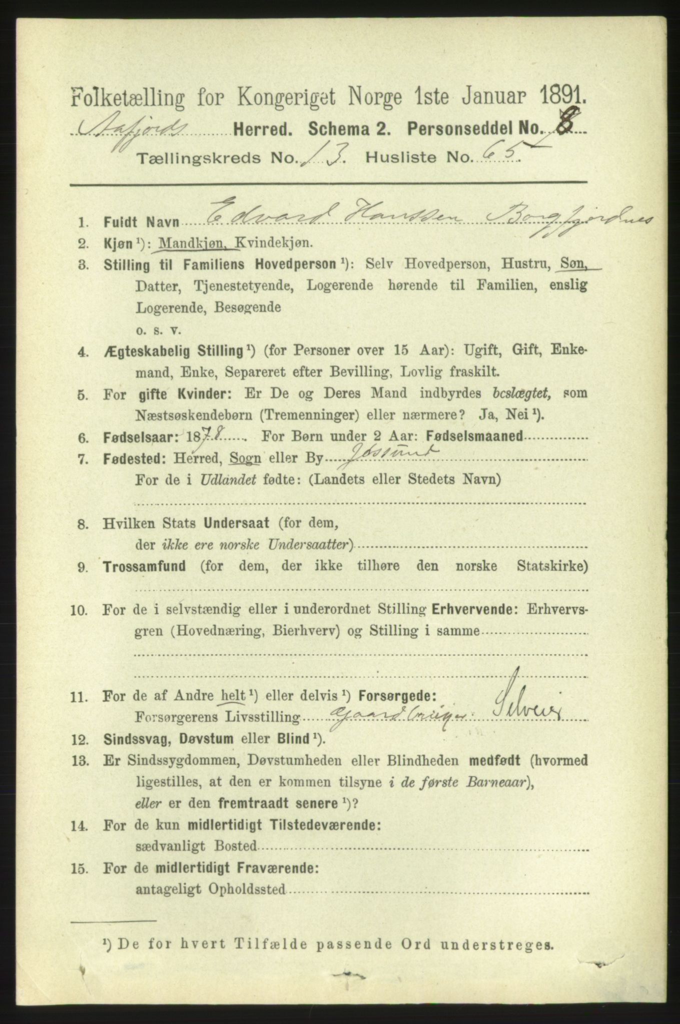 RA, 1891 census for 1630 Åfjord, 1891, p. 4597