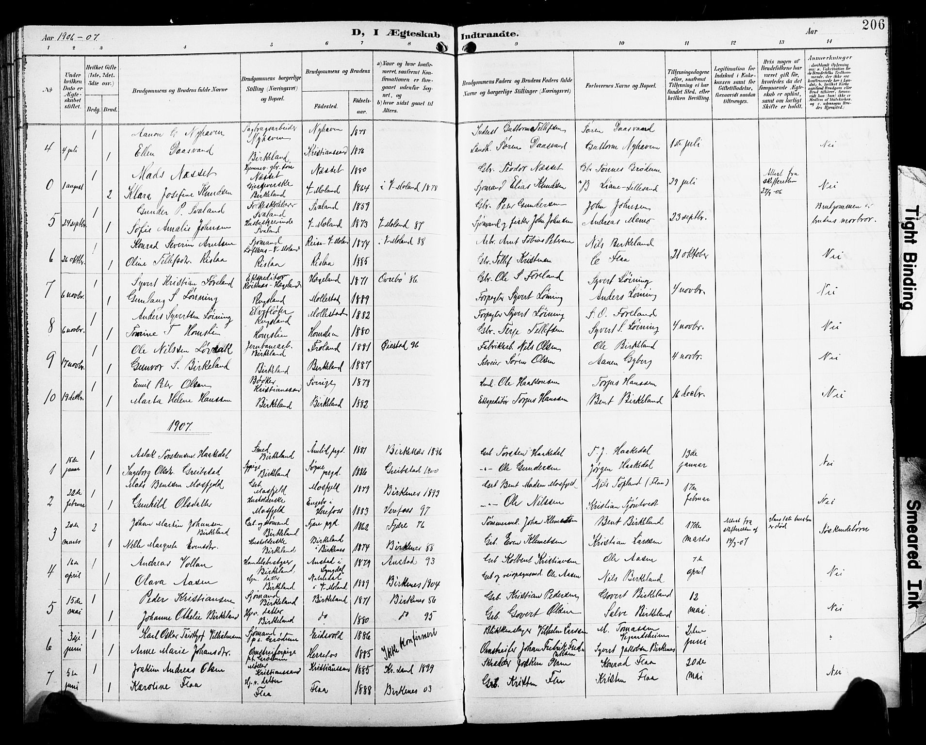 Birkenes sokneprestkontor, SAK/1111-0004/F/Fb/L0004: Parish register (copy) no. B 4, 1893-1930, p. 206