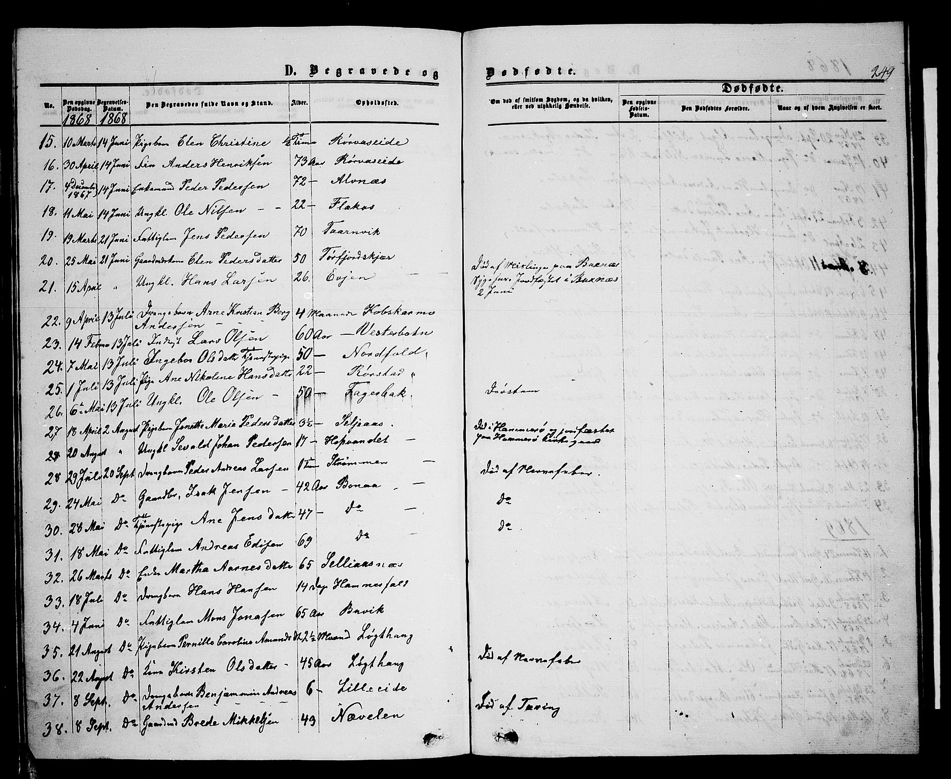 Ministerialprotokoller, klokkerbøker og fødselsregistre - Nordland, AV/SAT-A-1459/853/L0775: Parish register (copy) no. 853C03, 1859-1877, p. 249