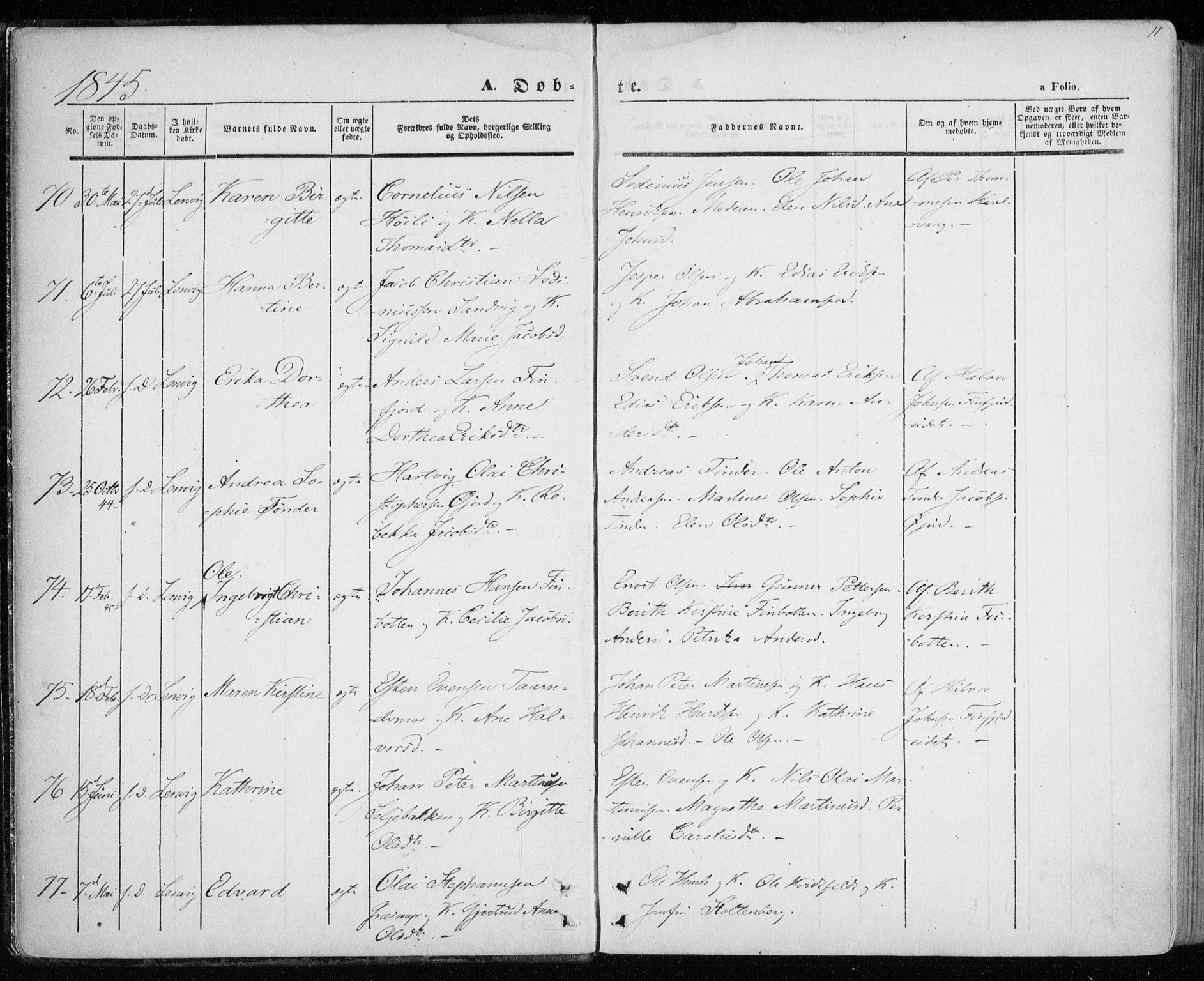 Lenvik sokneprestembete, AV/SATØ-S-1310/H/Ha/Haa/L0006kirke: Parish register (official) no. 6, 1845-1854, p. 11