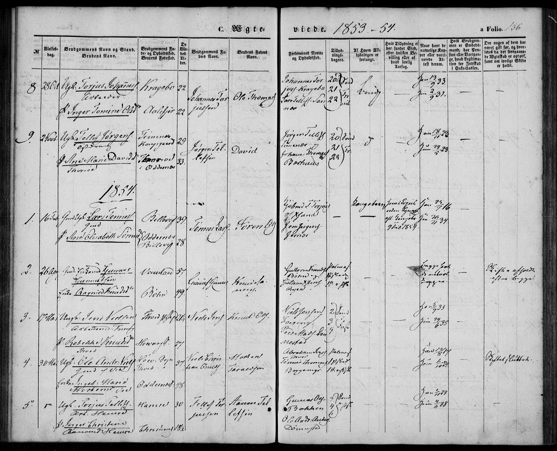 Tveit sokneprestkontor, AV/SAK-1111-0043/F/Fa/L0005: Parish register (official) no. A 5, 1853-1871, p. 156